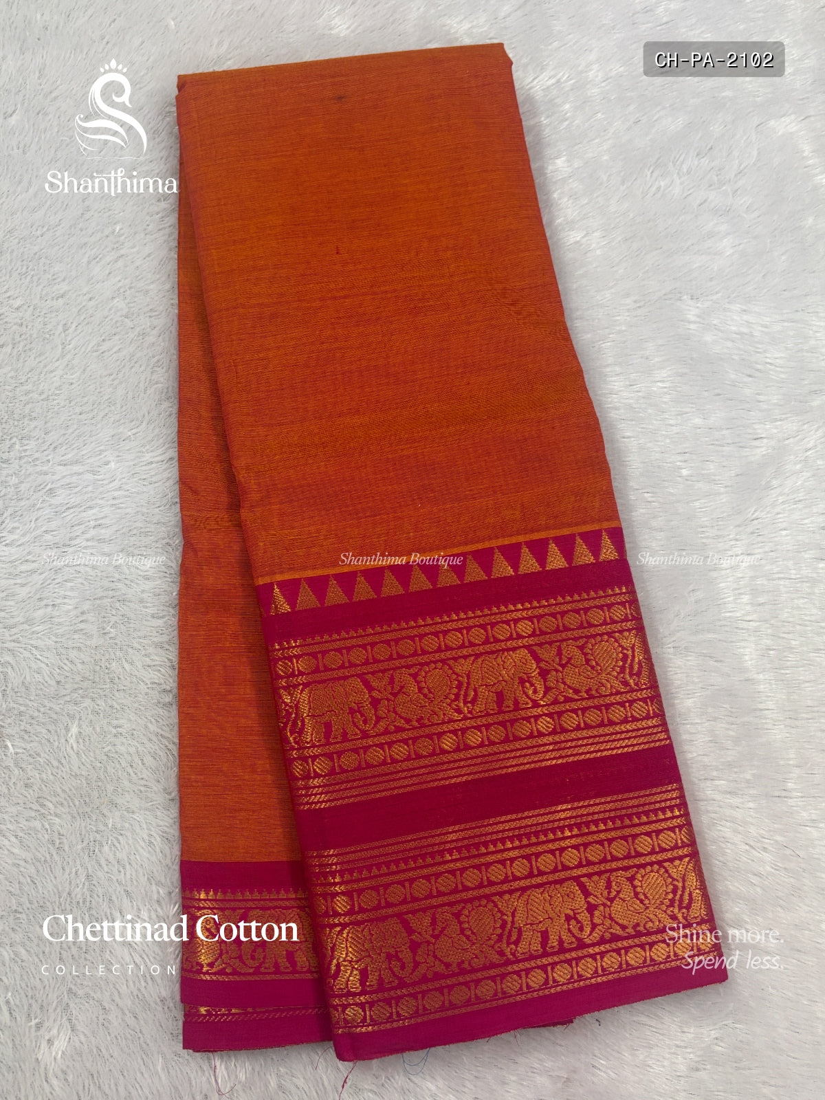 Chettinad Cotton Plain Peacock Elephant Vibrant Orange Pink
