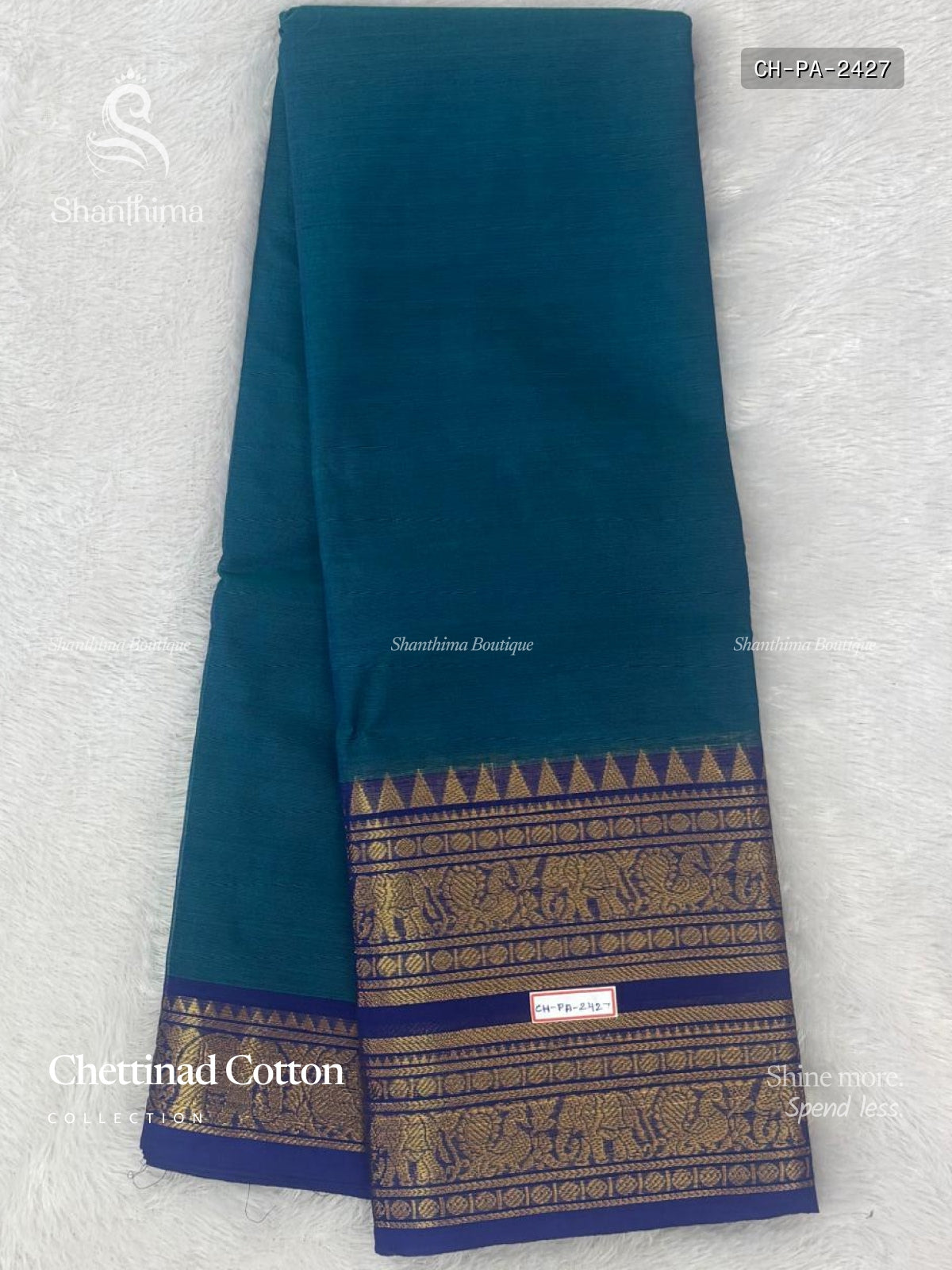 Chettinad Cotton Plain Peacock Elephant Peacock Blue Ink Blue
