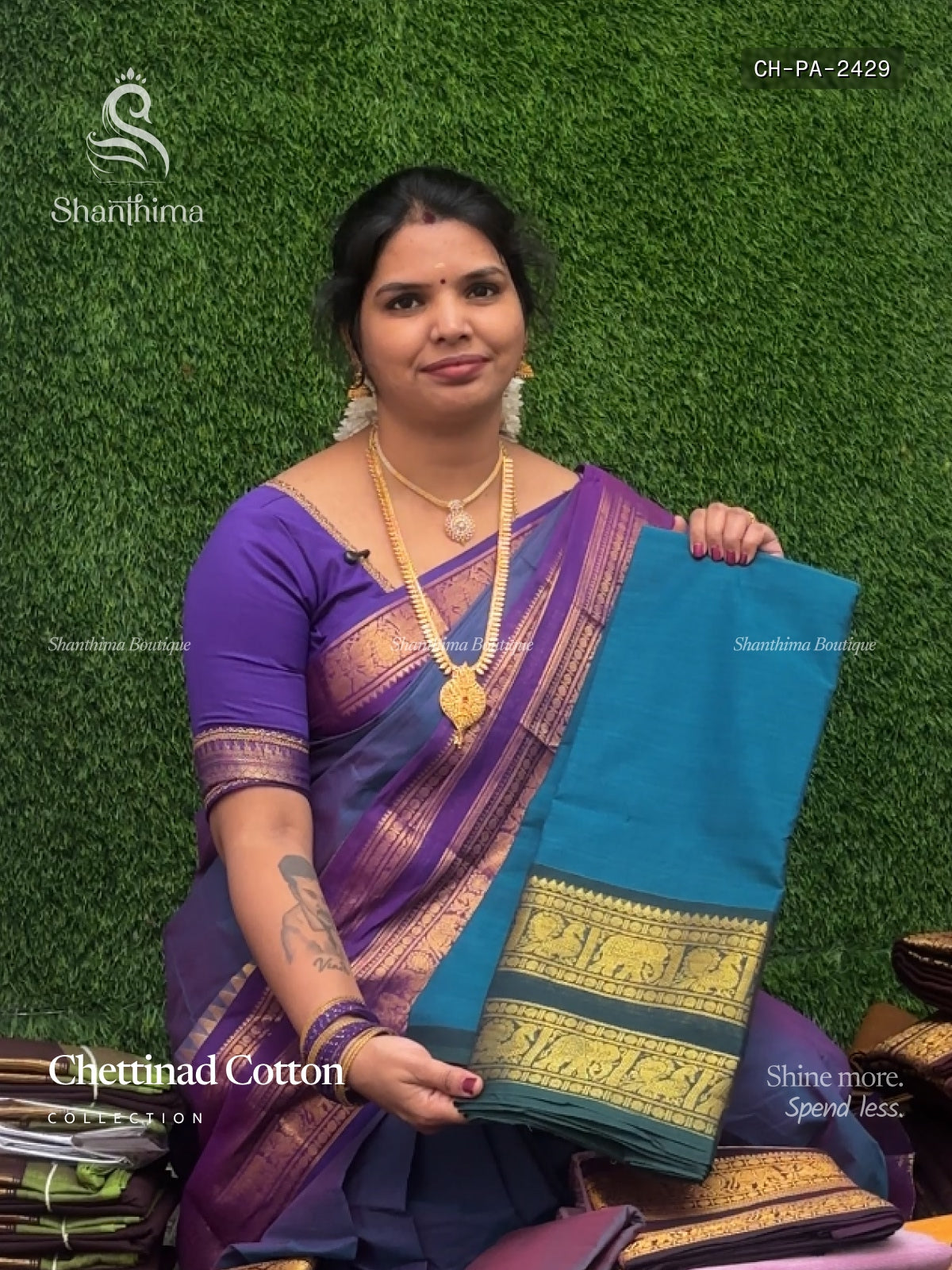 Chettinad Cotton Plain Peacock Elephant Peacock Blue Dark Green