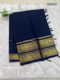 Chettinad Cotton Plain Peacock Elephant Navy Blue Gold