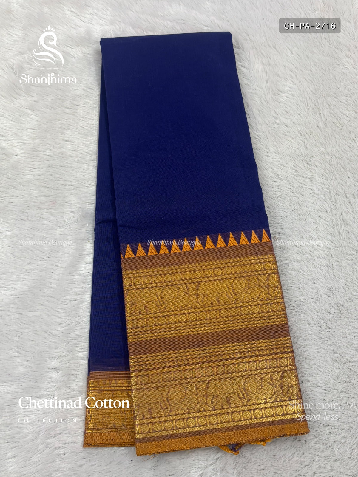 Chettinad Cotton Plain Peacock Elephant Ink Blue Mustard