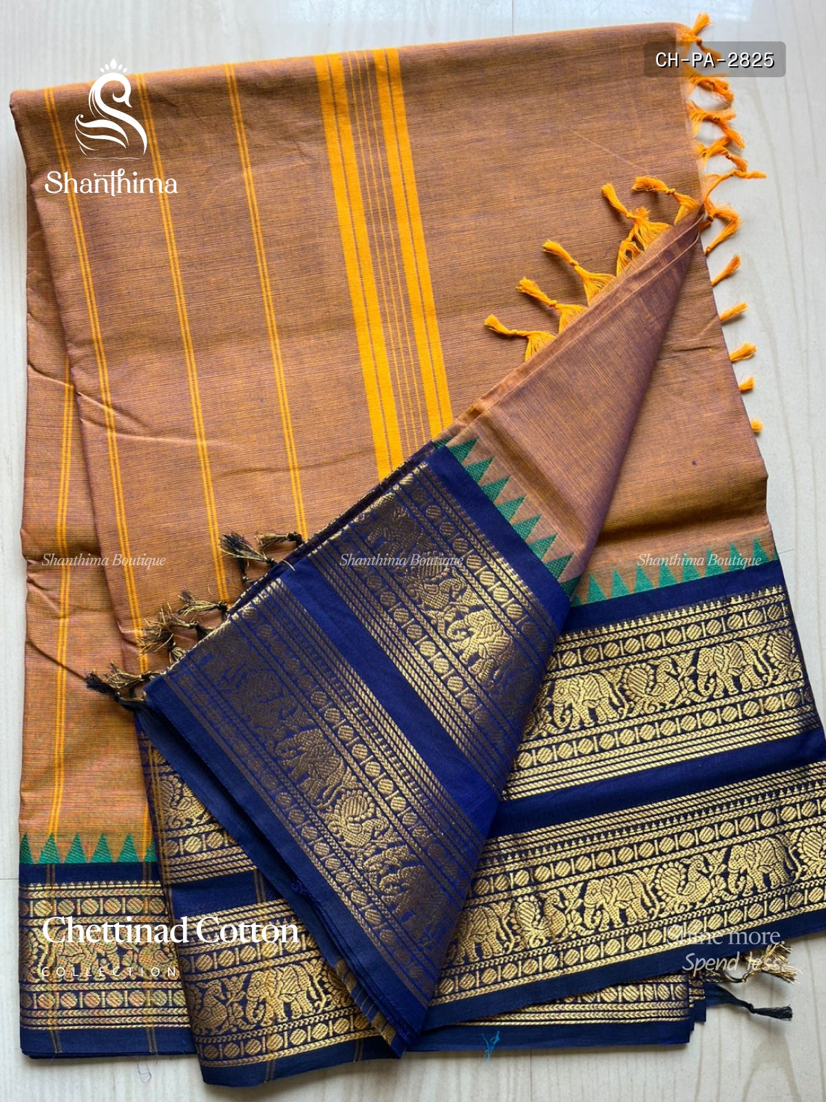 Chettinad Cotton Plain Peacock Elephant Dual Shade Blue Navy Blue