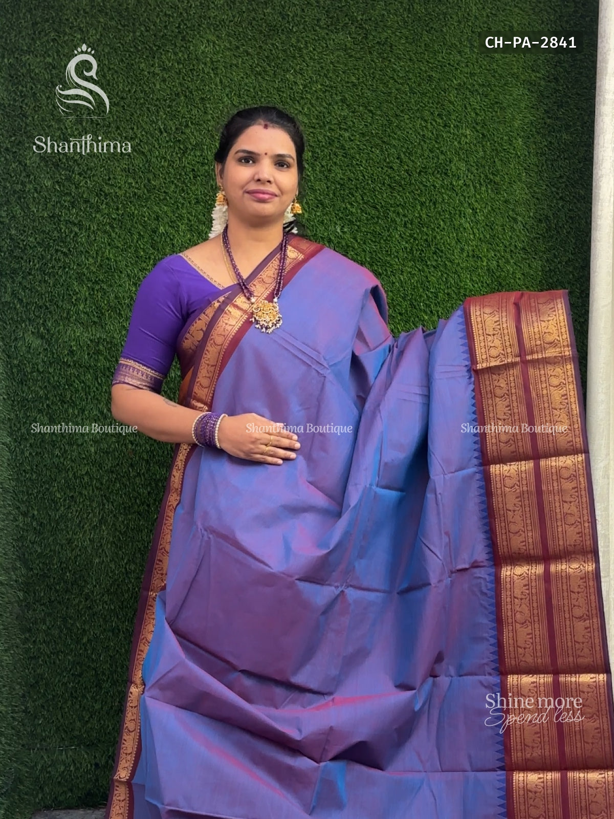 Chettinad Cotton Plain Peacock Elephant Dual Shade Blue Maroon
