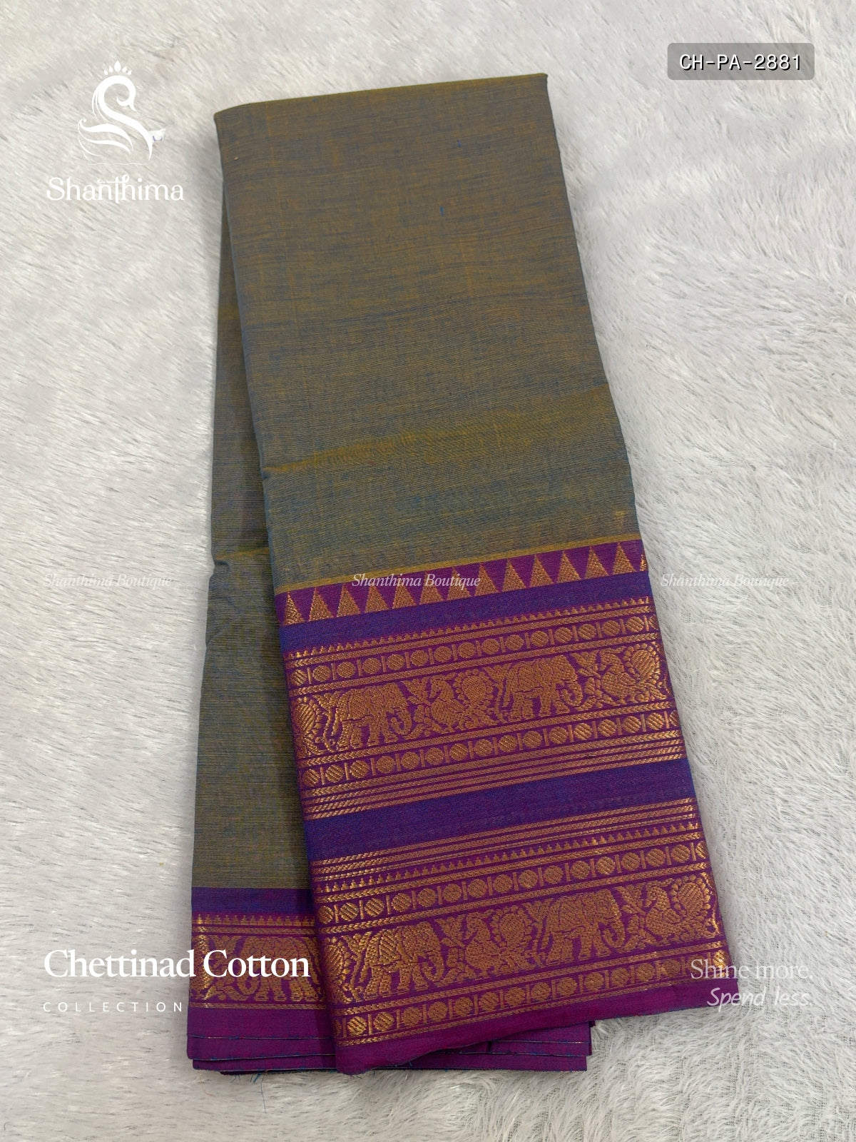 Chettinad Cotton Plain Peacock Elephant Dual Shade Blue Purple