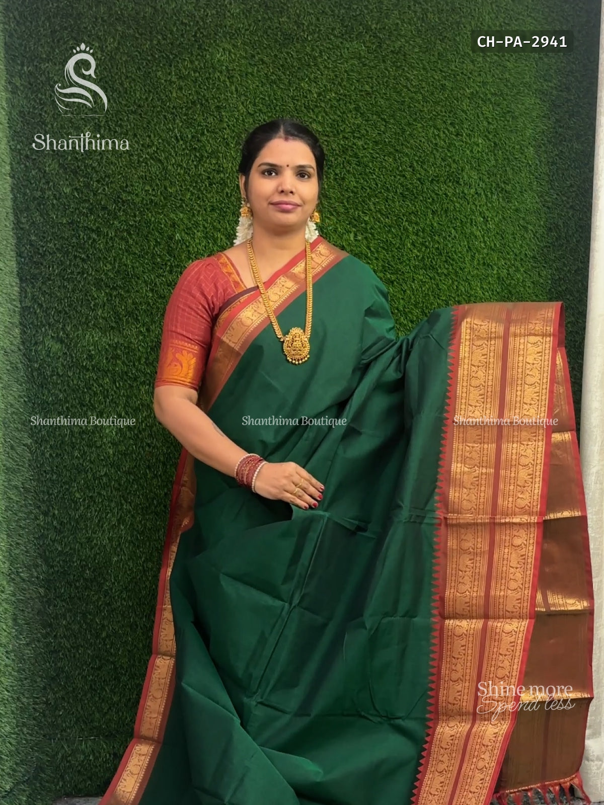 Chettinad Cotton Plain Peacock Elephant Dark Green Maroon