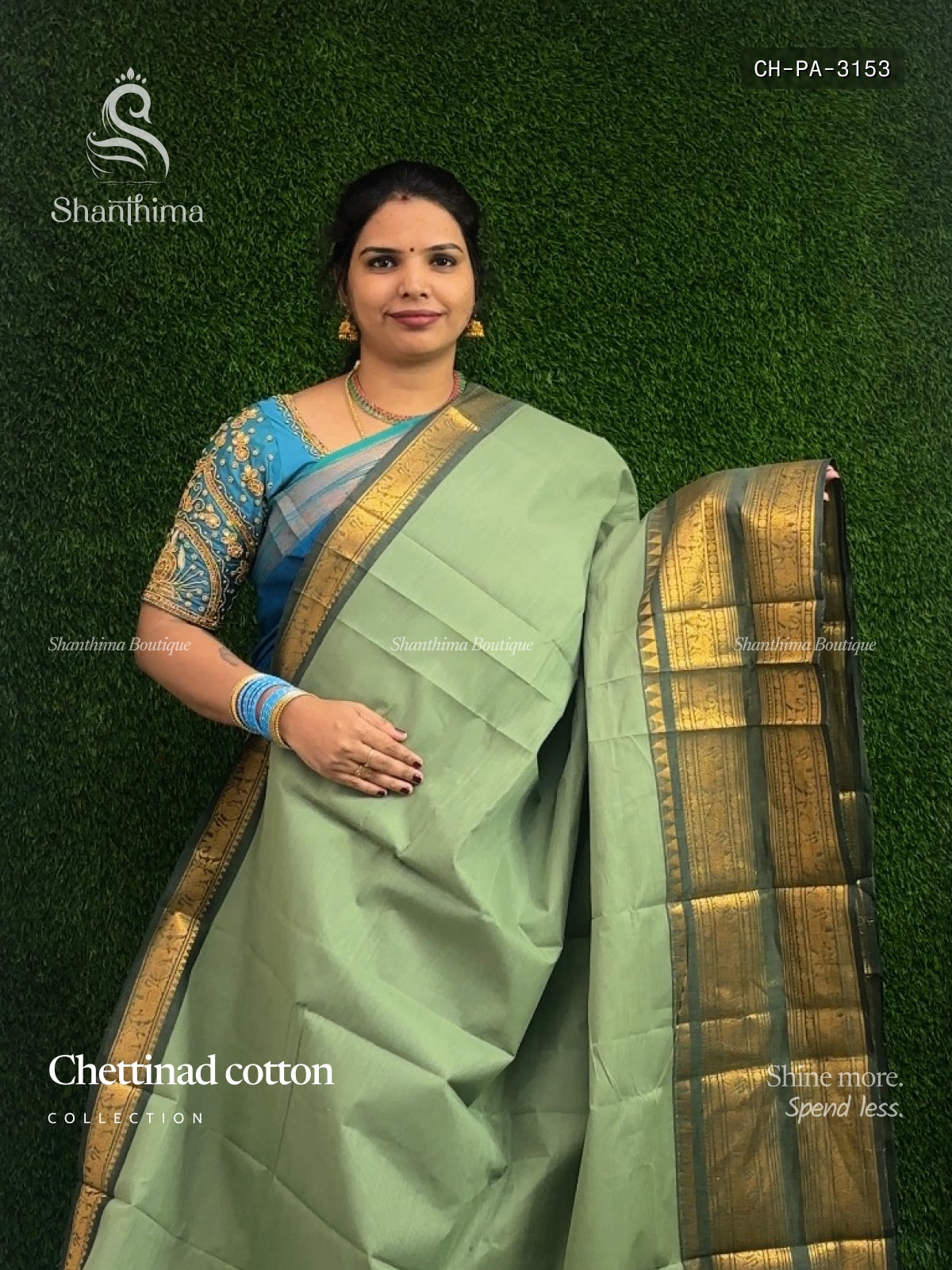 Chettinad Cotton Plain Peacock Elephant Light Green Olive Green