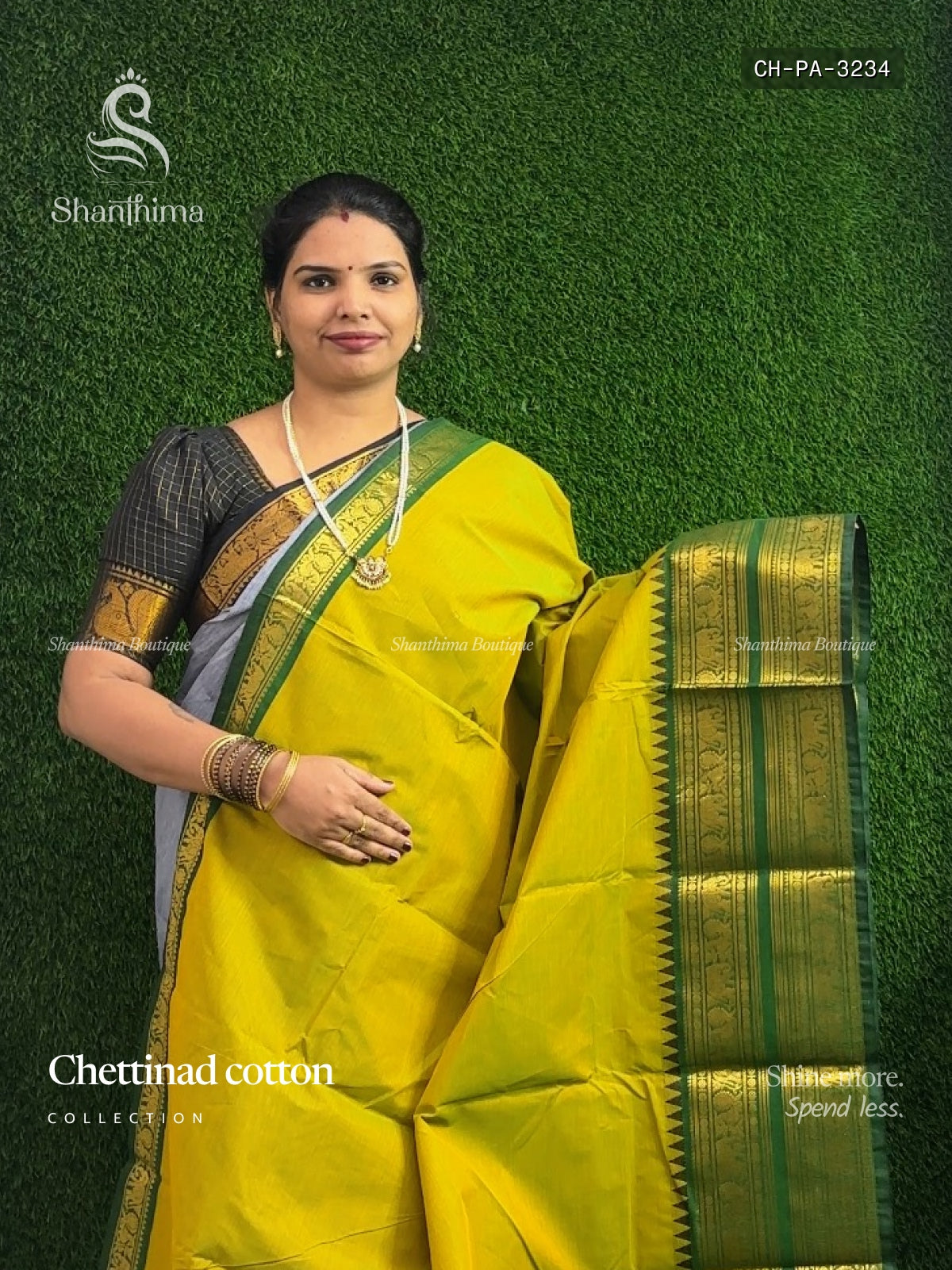 Chettinad Cotton Plain Peacock Elephant Parrot Green Leaf Green