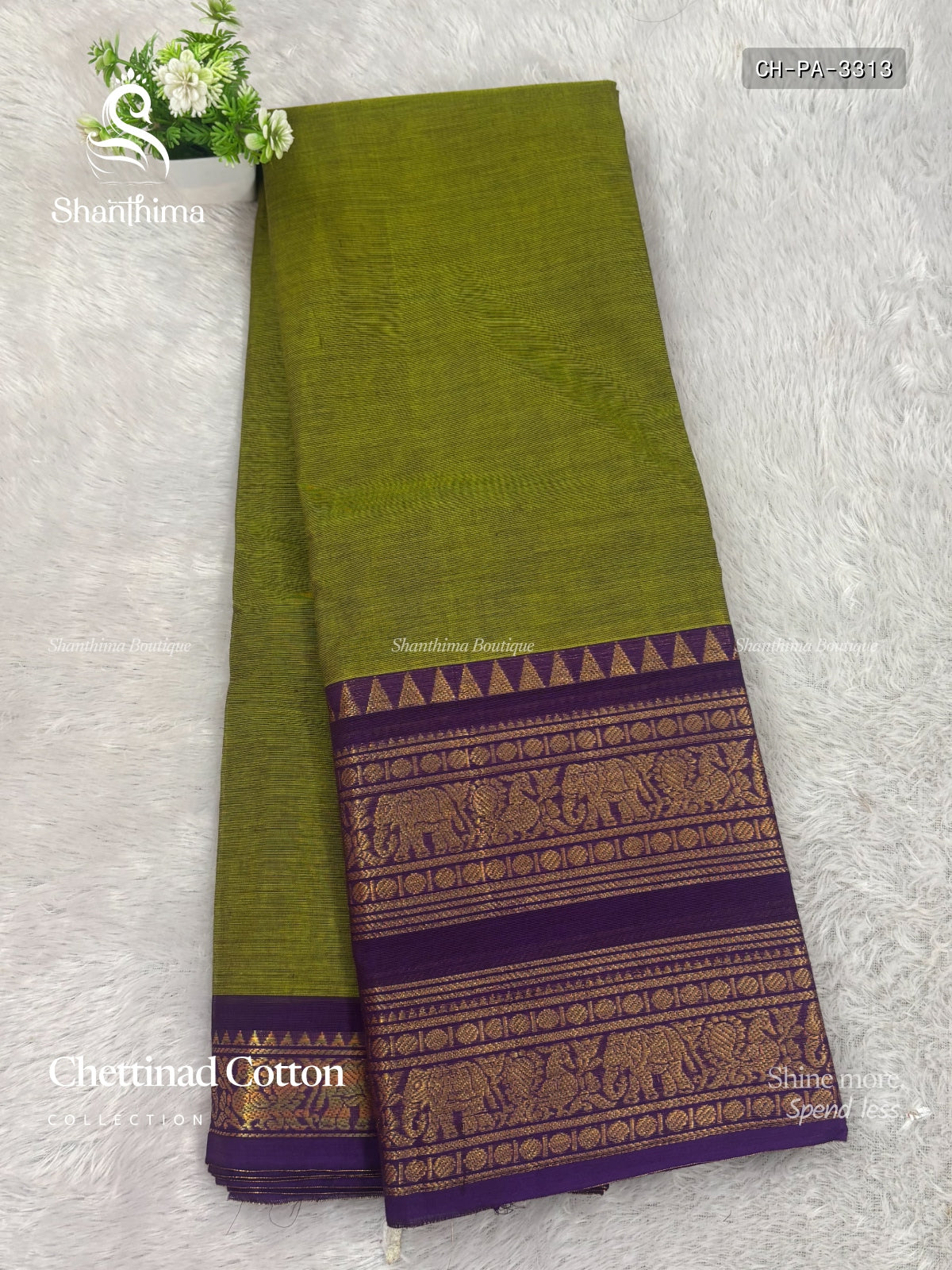 Chettinad Cotton Plain Peacock Elephant Elachi Green Violet