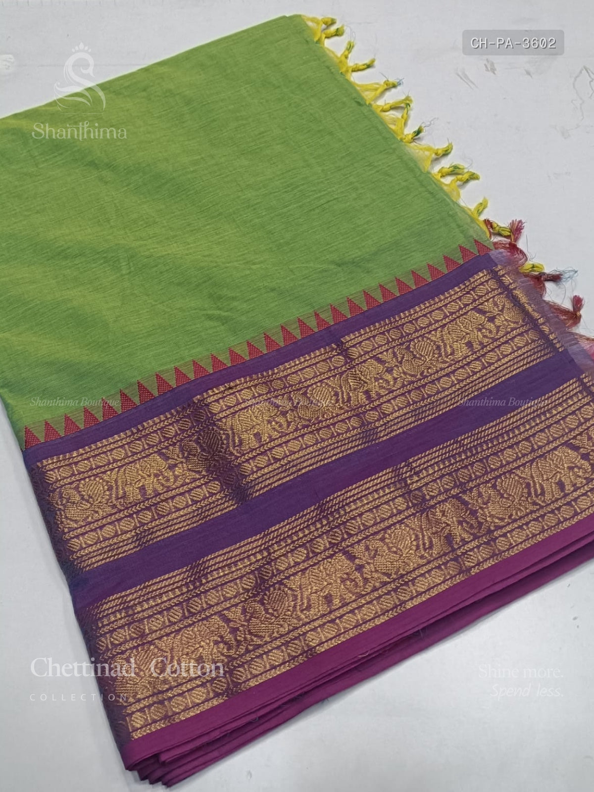 Chettinad Cotton Plain Peacock Elephant Dual Shade Green Pink