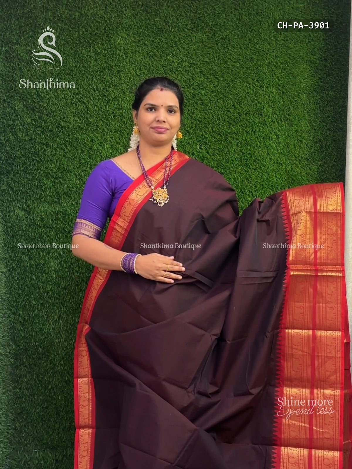 Chettinad Cotton Plain Peacock Elephant Dark Brown Red