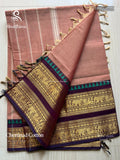 Chettinad Cotton Plain Peacock Elephant Light Brown Wine