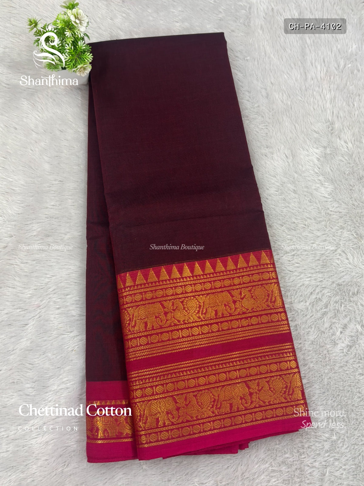 Chettinad Cotton Plain Peacock Elephant Maroon Pink