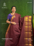 Chettinad Cotton Plain Peacock Elephant Maroon Gold