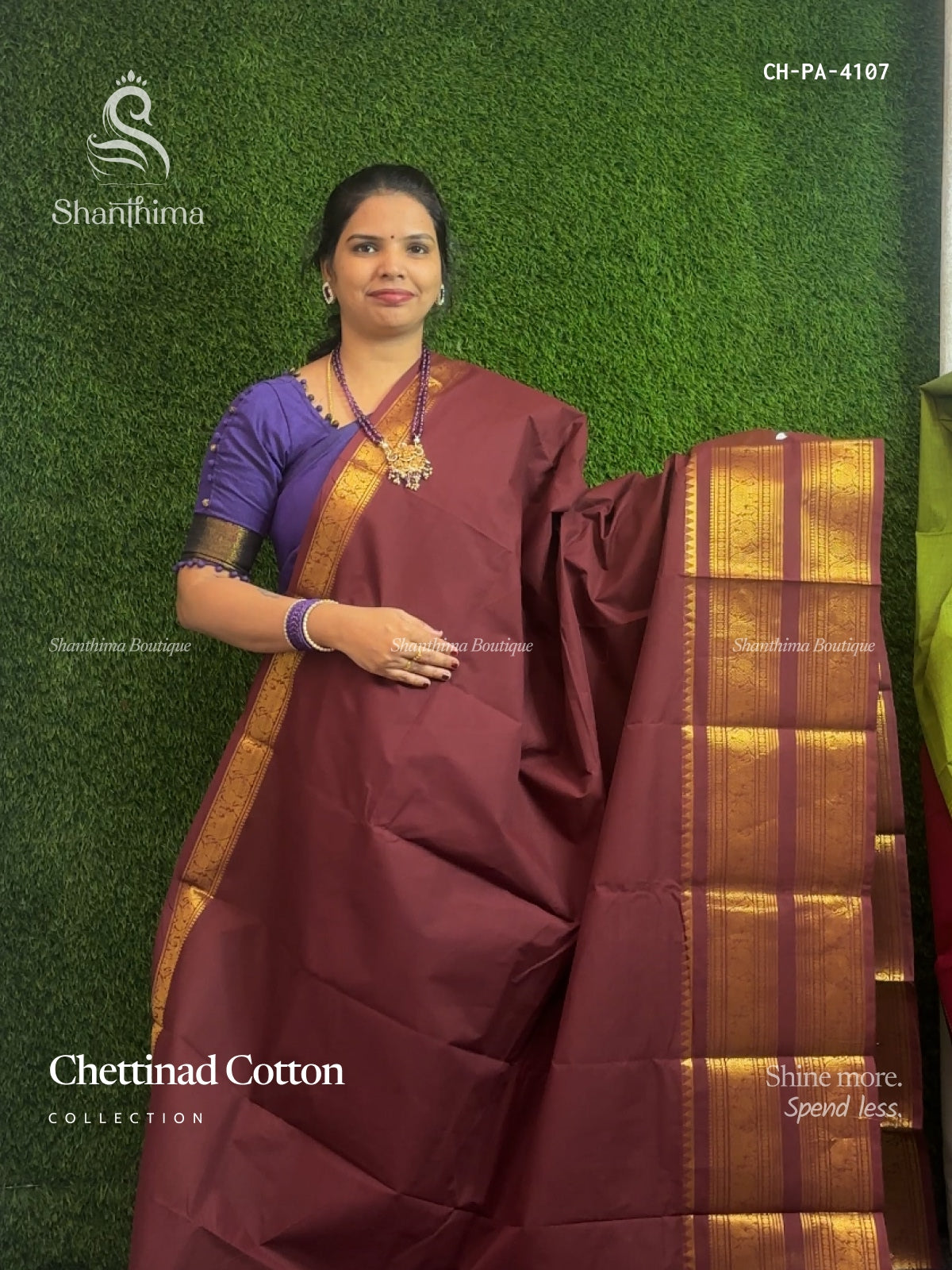 Chettinad Cotton Plain Peacock Elephant Maroon Gold