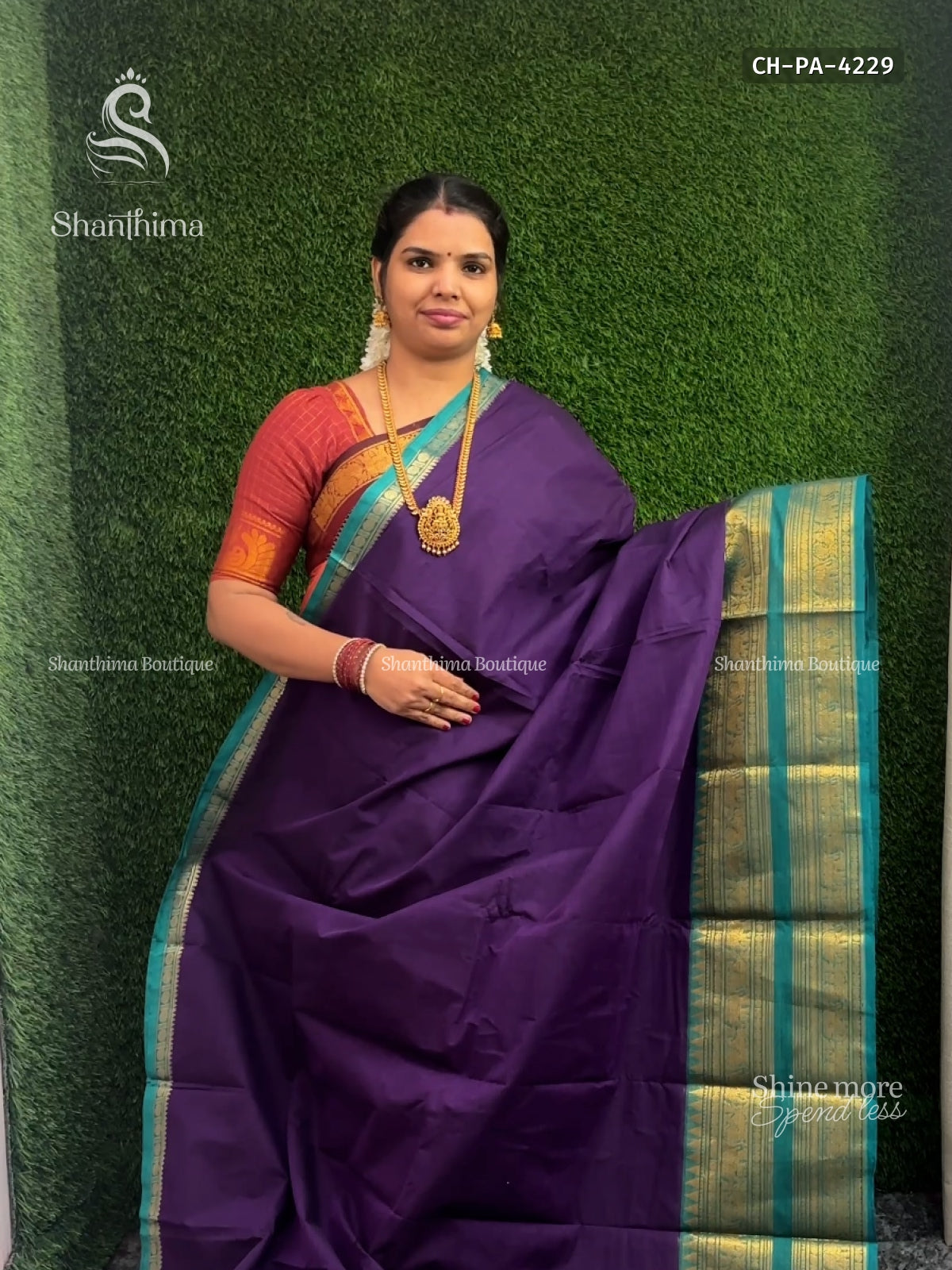Chettinad Cotton Plain Peacock Elephant Dark Violet Dark Green