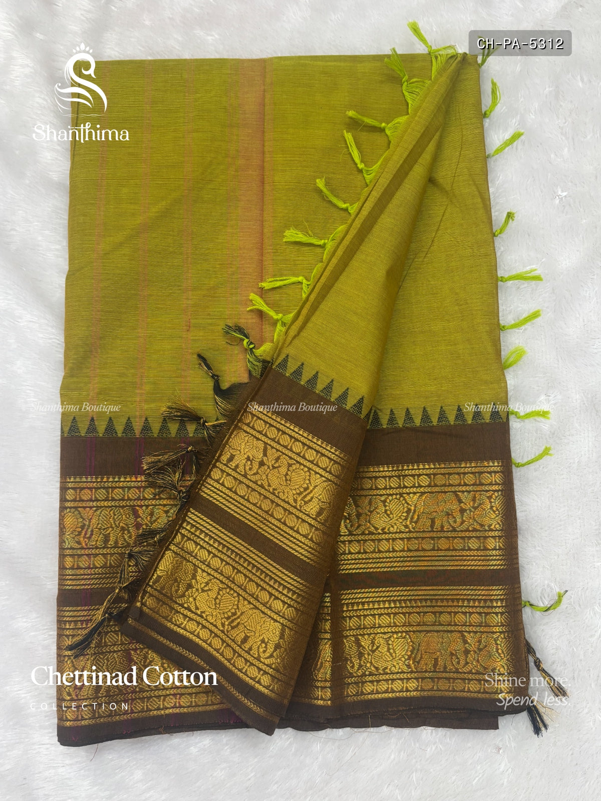Chettinad Cotton Plain Peacock Elephant Olive Green Brown