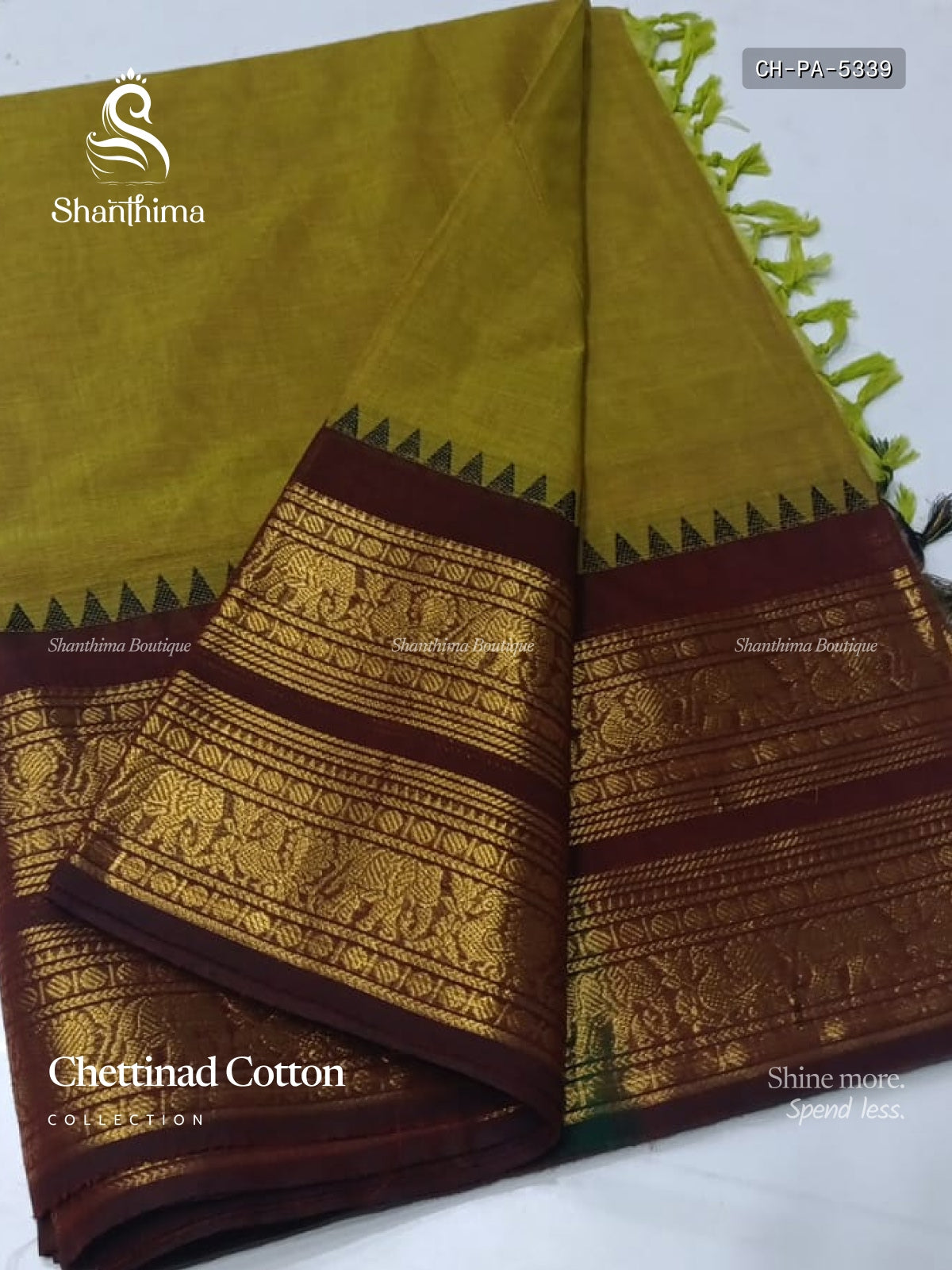 Chettinad Cotton Plain Peacock Elephant Olive Green Dark Brown