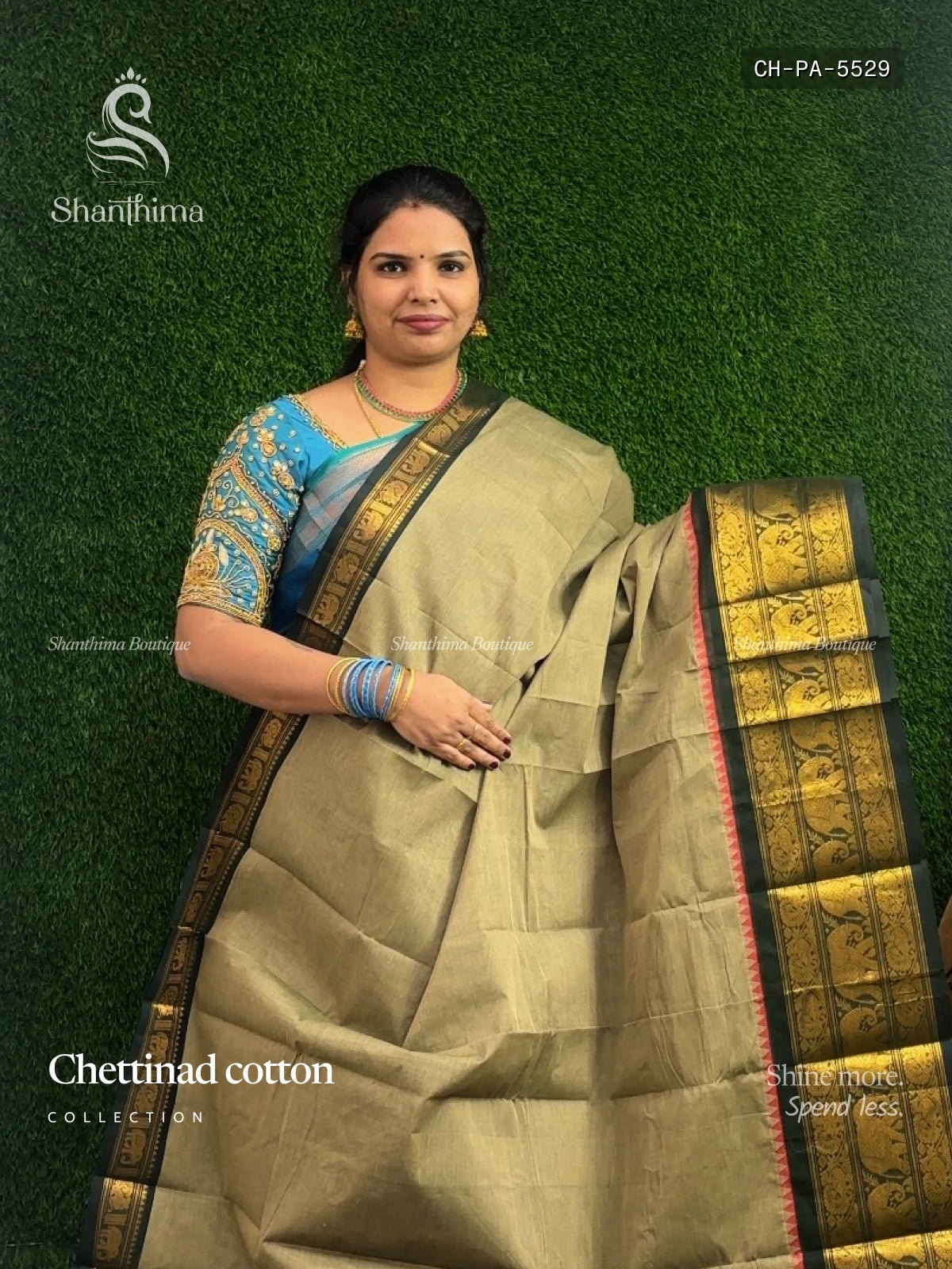 Chettinad Cotton Plain Peacock Elephant Dark Gray Dark Green