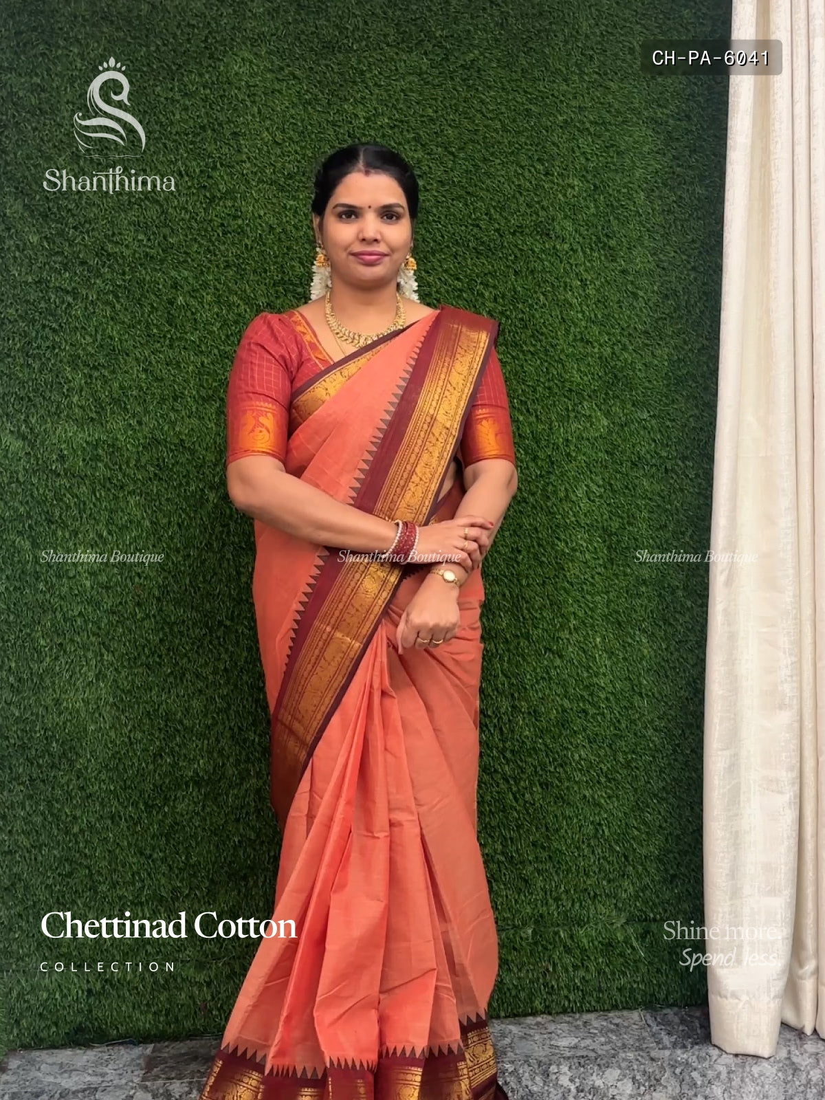 Chettinad Cotton Plain Peacock Elephant Light Rust Maroon
