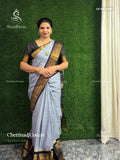 Chettinad Cotton Plain Peacock Elephant Light Gray Black