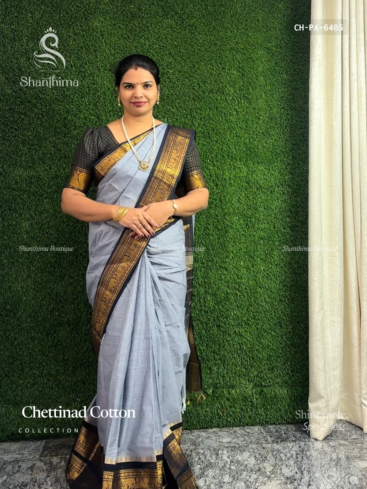 Chettinad Cotton Plain Peacock Elephant Light Gray Black