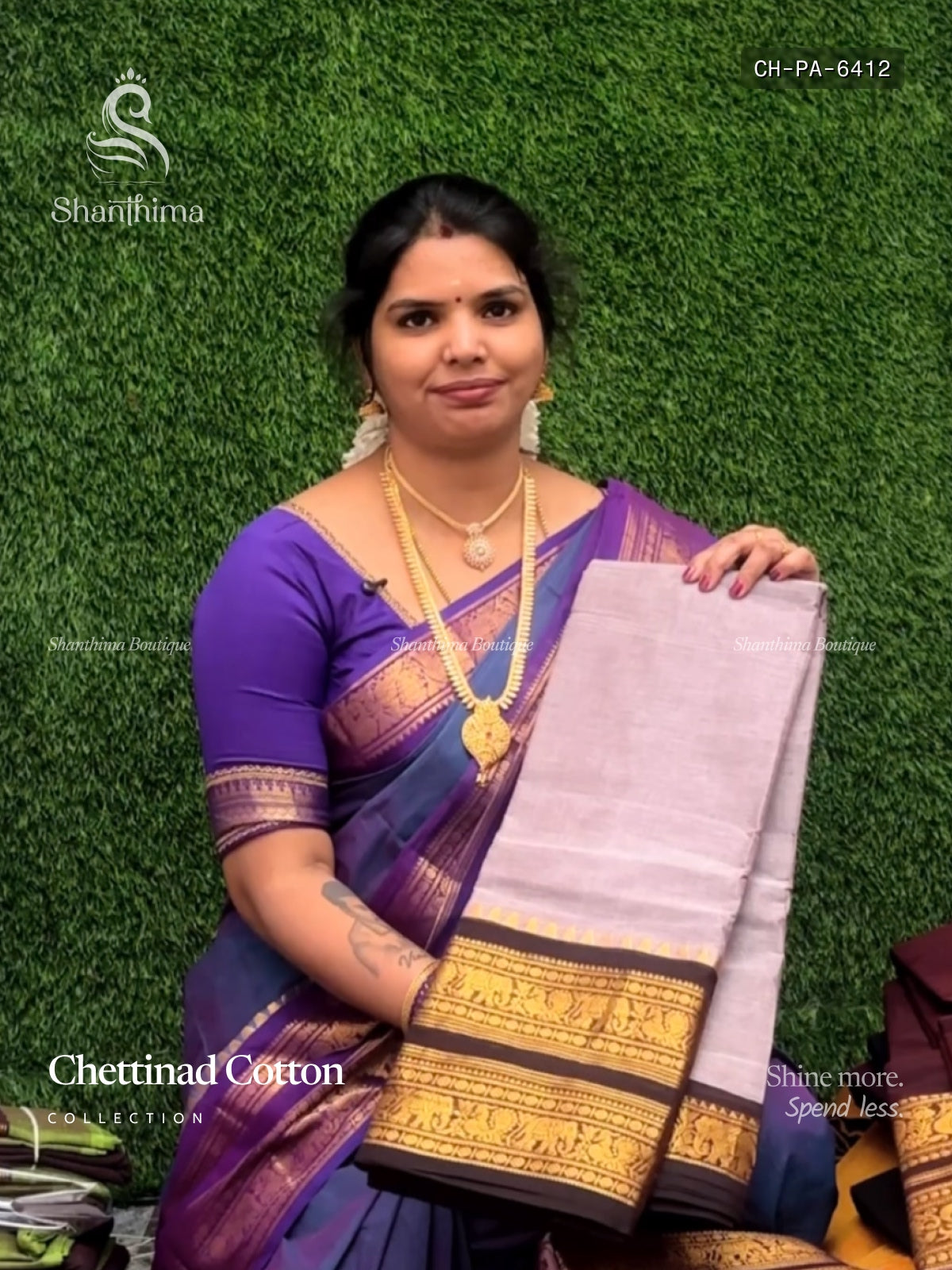 Chettinad Cotton Plain Peacock Elephant Light Gray Brown