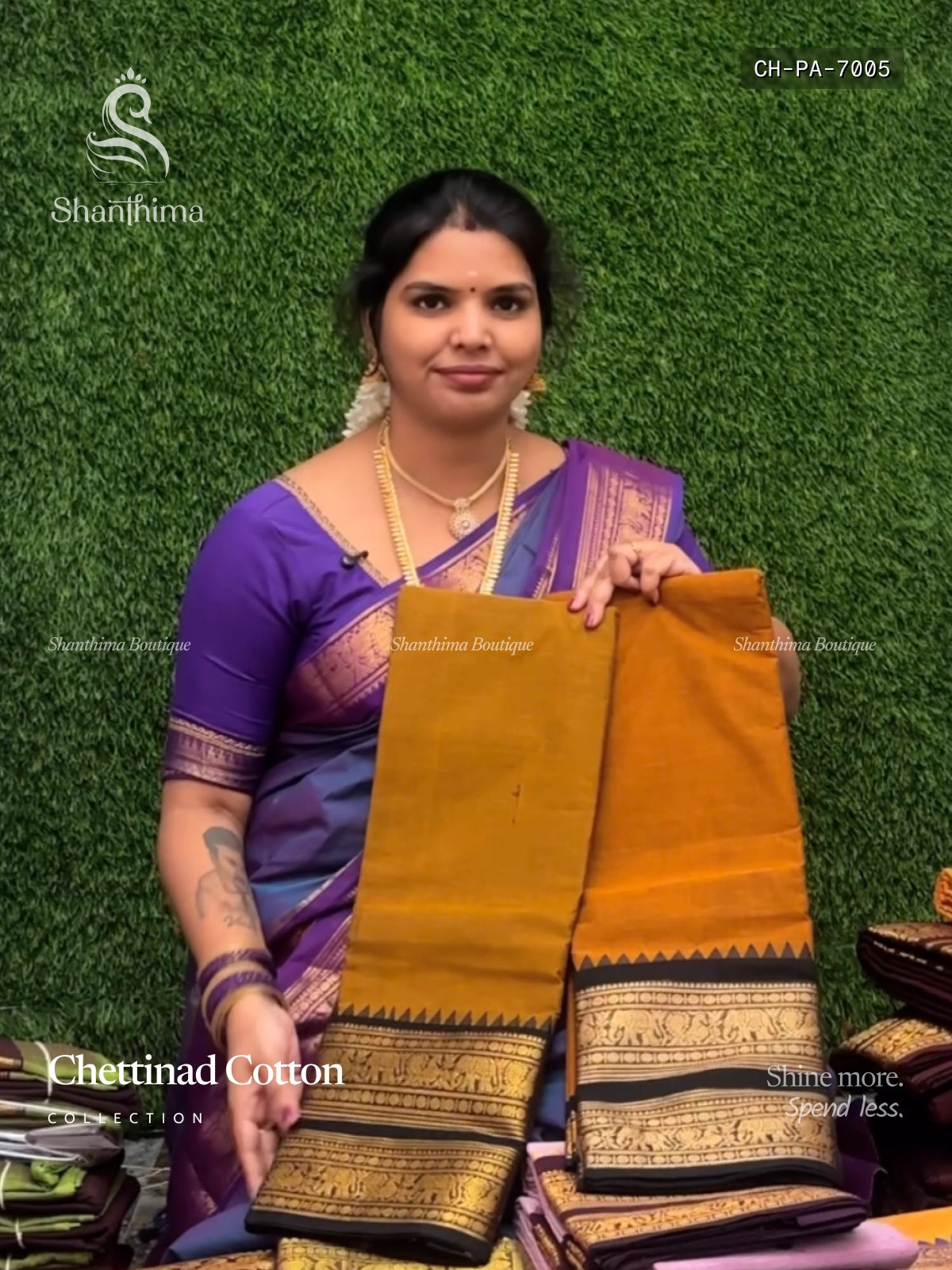 Chettinad Cotton Plain Peacock Elephant Dark Mustard Black