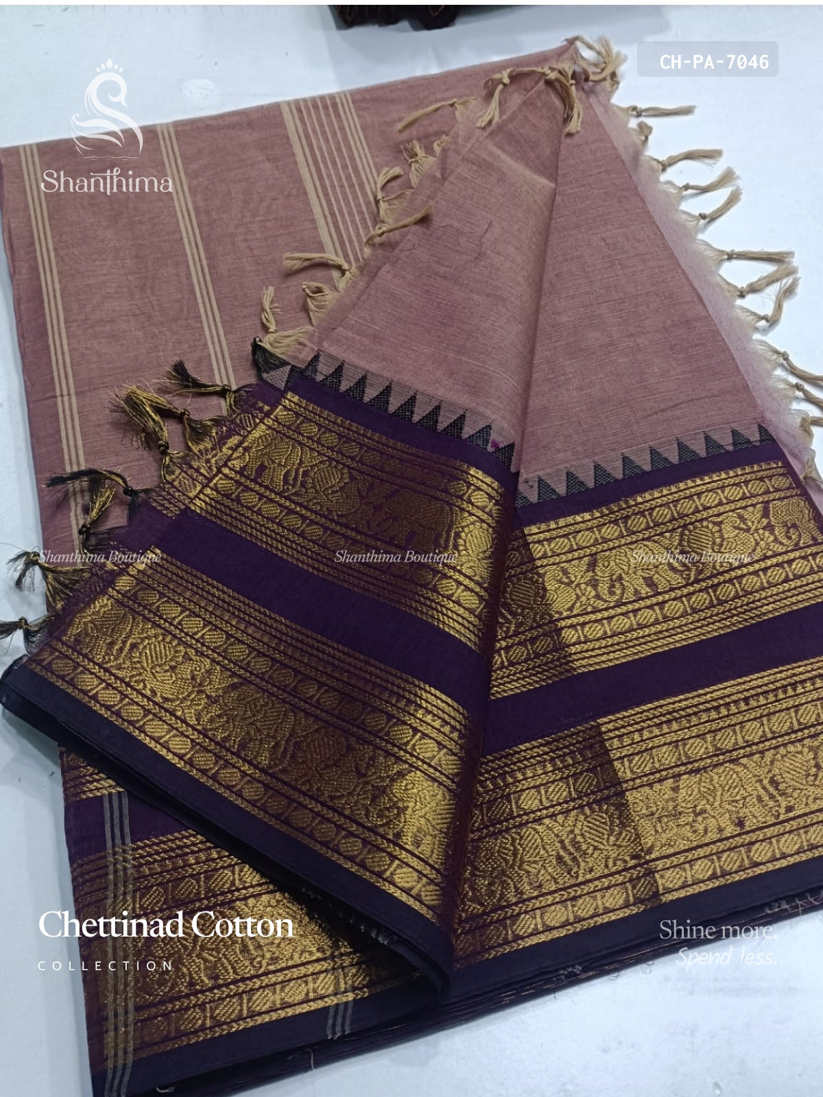 Chettinad Cotton Plain Peacock Elephant Dark Mustard Wine