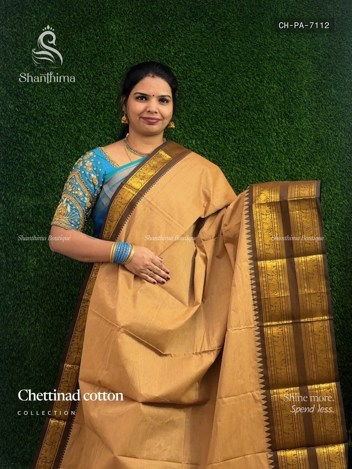 Chettinad Cotton Plain Peacock Elephant Biscuit Color Brown