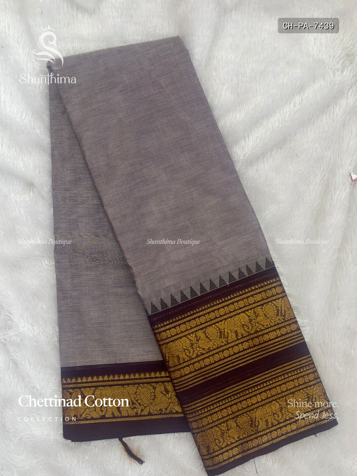 Chettinad Cotton Plain Peacock Elephant Gray Dark Brown