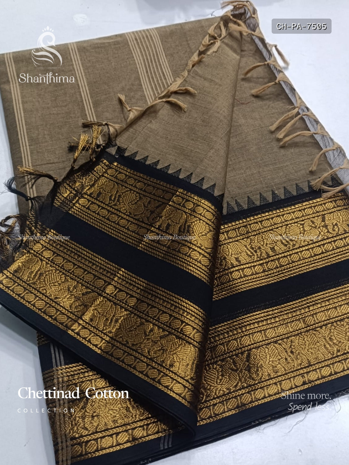 Chettinad Cotton Plain Peacock Elephant Dual Shade gray Black