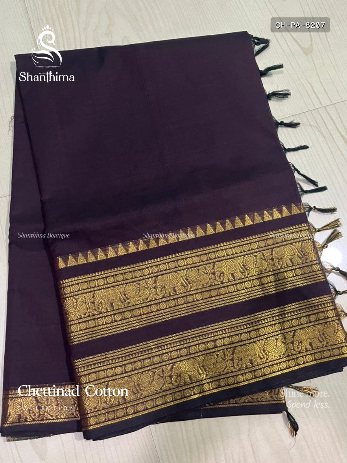 Chettinad Cotton Plain Peacock Elephant Dual Shade Blueberry Gold