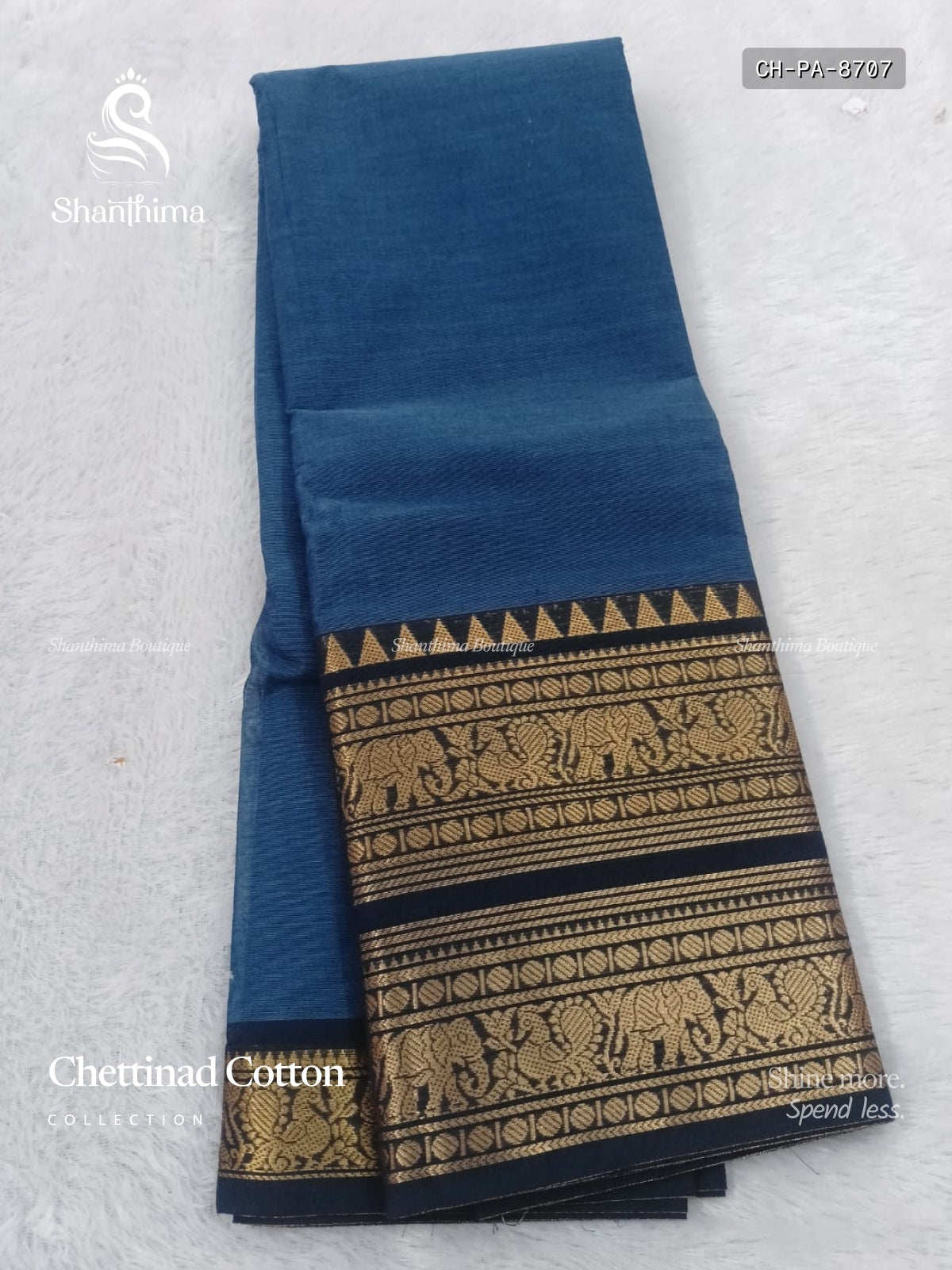 Chettinad Cotton Plain Peacock Elephant Elephant Green Gold