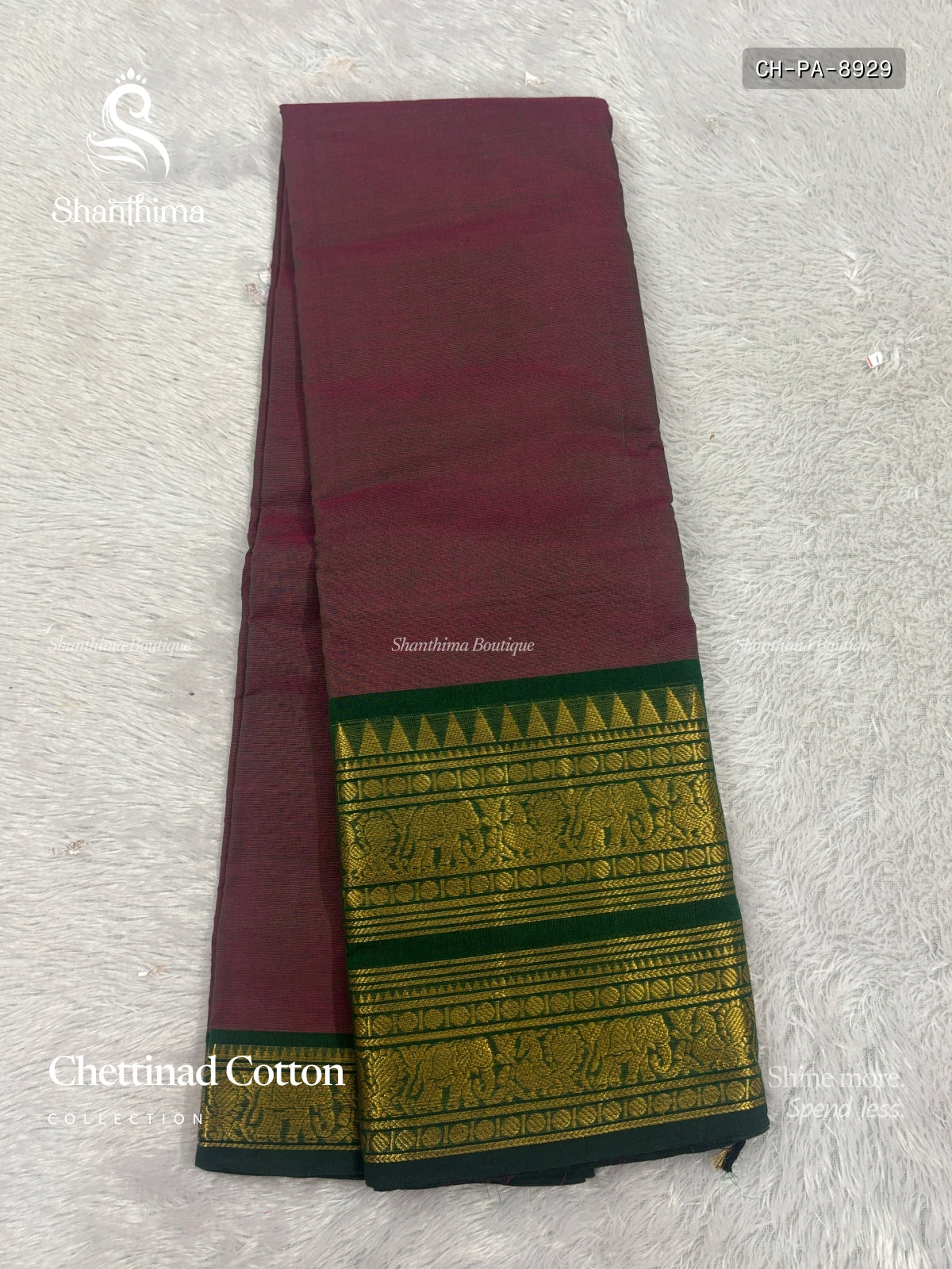 Chettinad Cotton Plain Peacock Elephant Dual Shade Wine Dark Green