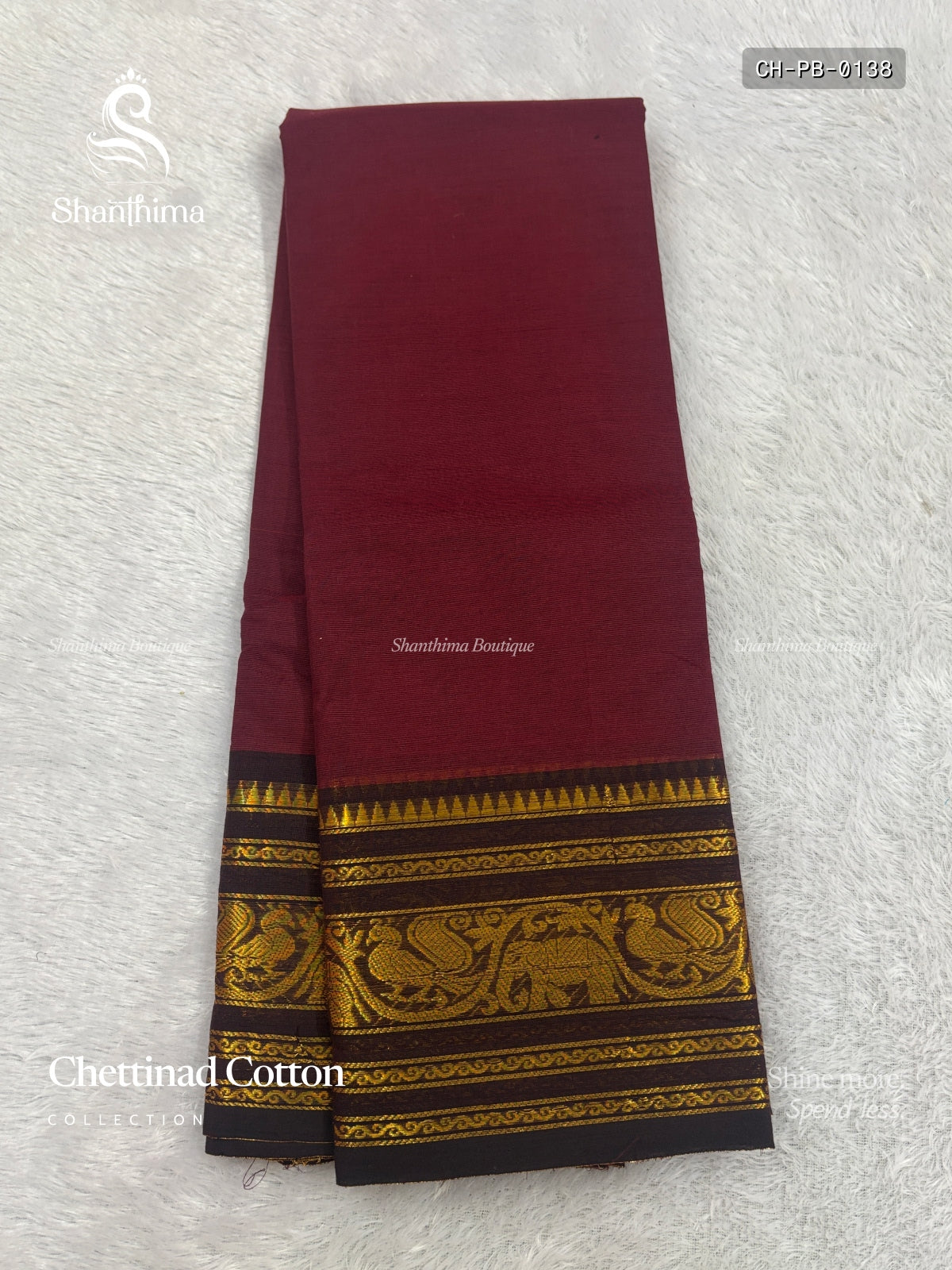 Chettinad Cotton Plain Peacock Big Border Red Coffee Brown