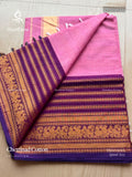 Chettinad Cotton Plain Peacock Big Border Baby Pink Violet