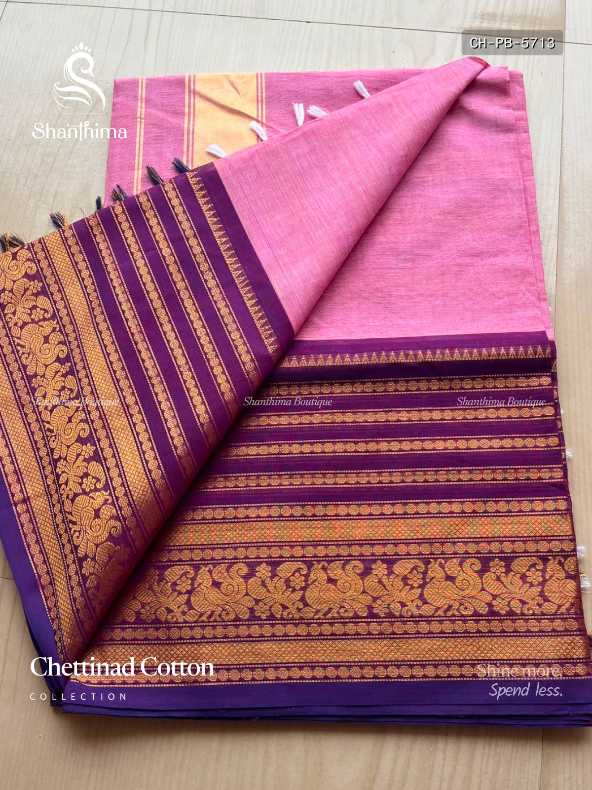 Chettinad Cotton Plain Peacock Big Border Baby Pink Violet