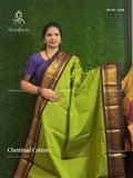 Chettinad Cotton Plain Chakra Parrot Green Dark Brown