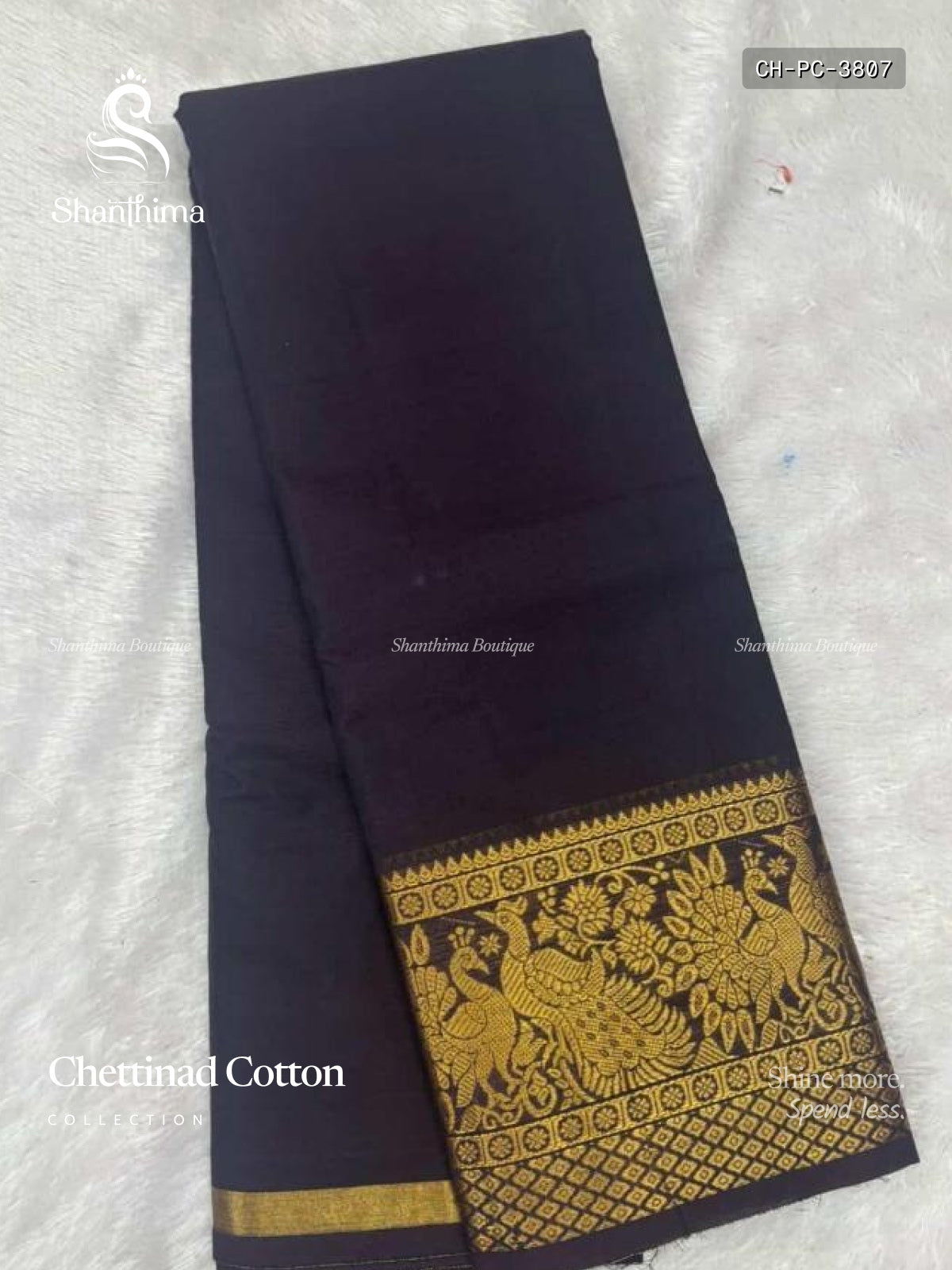 Chettinad Cotton Plain Chakra Coffee Brown Gold