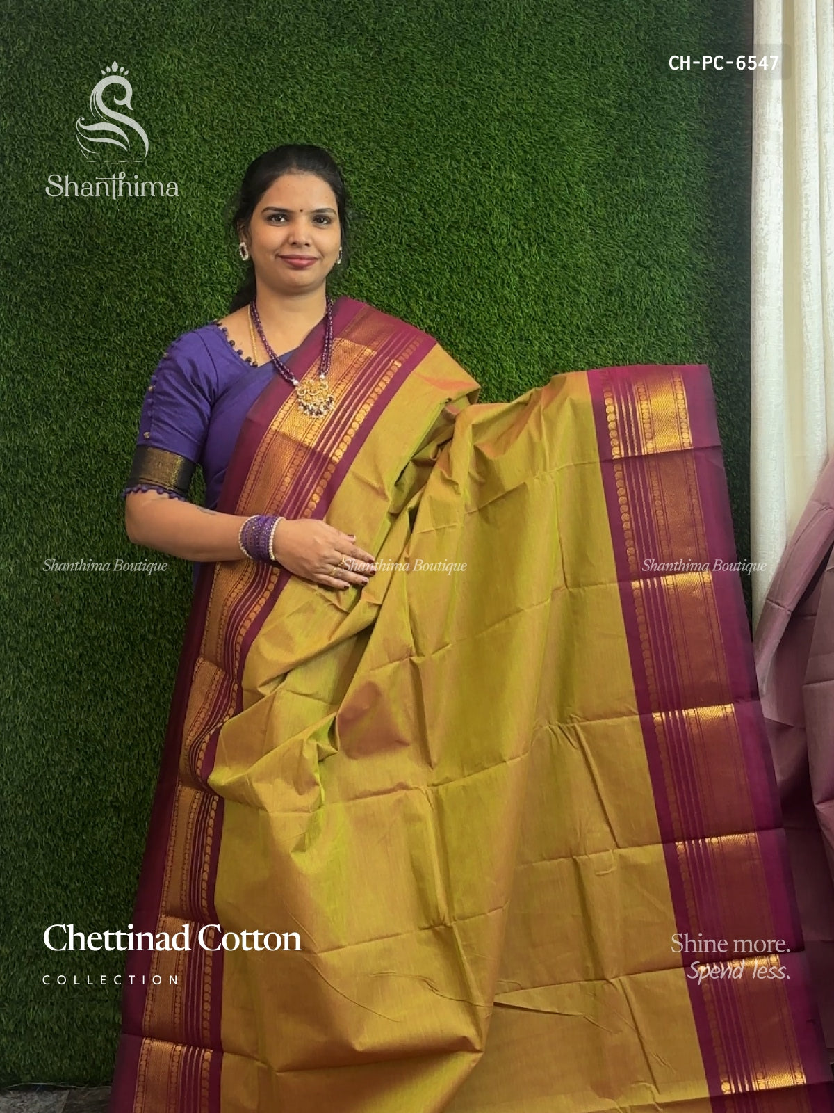 Chettinad Cotton Plain Chakra Paasi Green Magenta