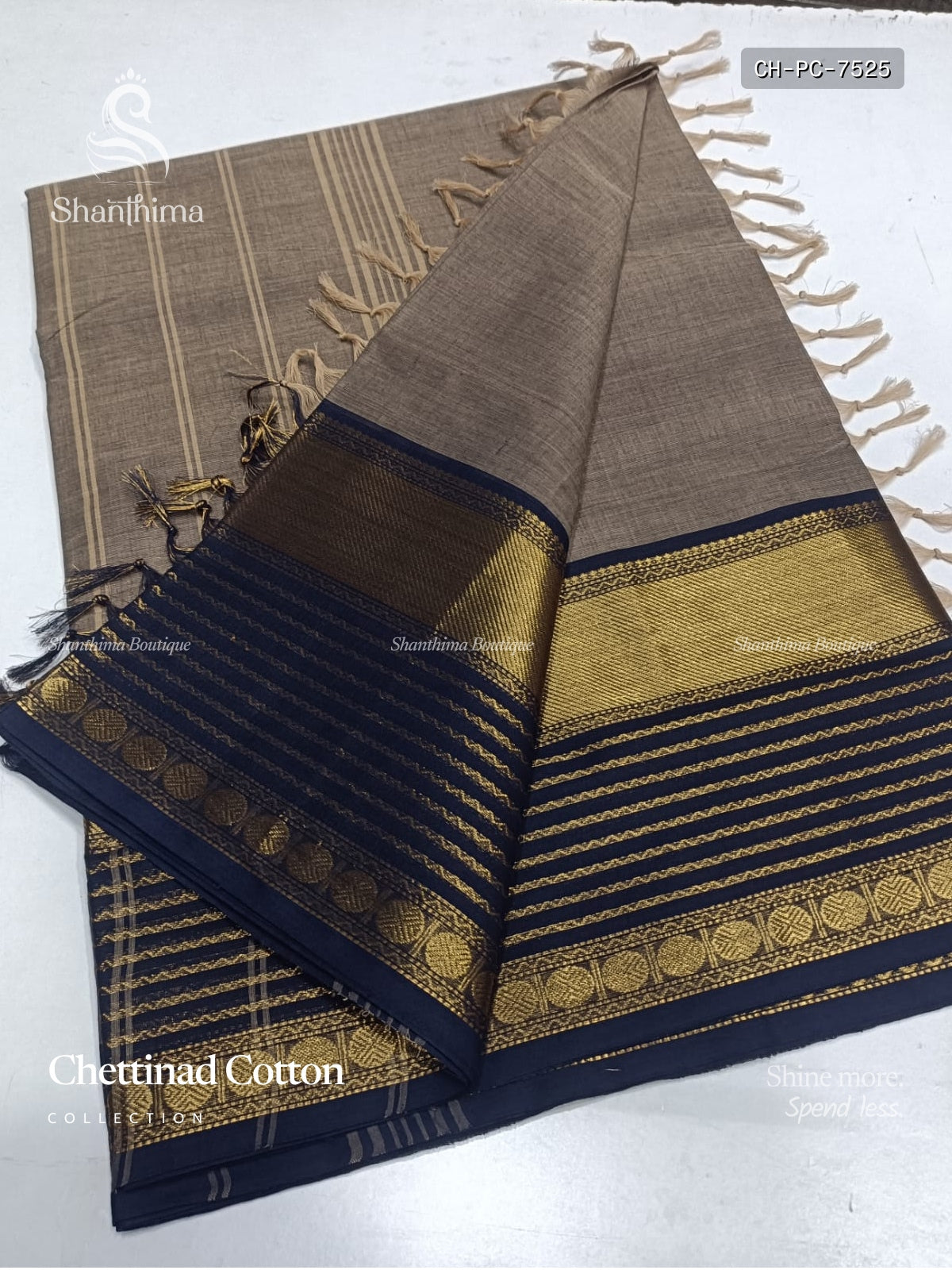 Chettinad Cotton Plain Chakra Dual Shade gray Navy Blue