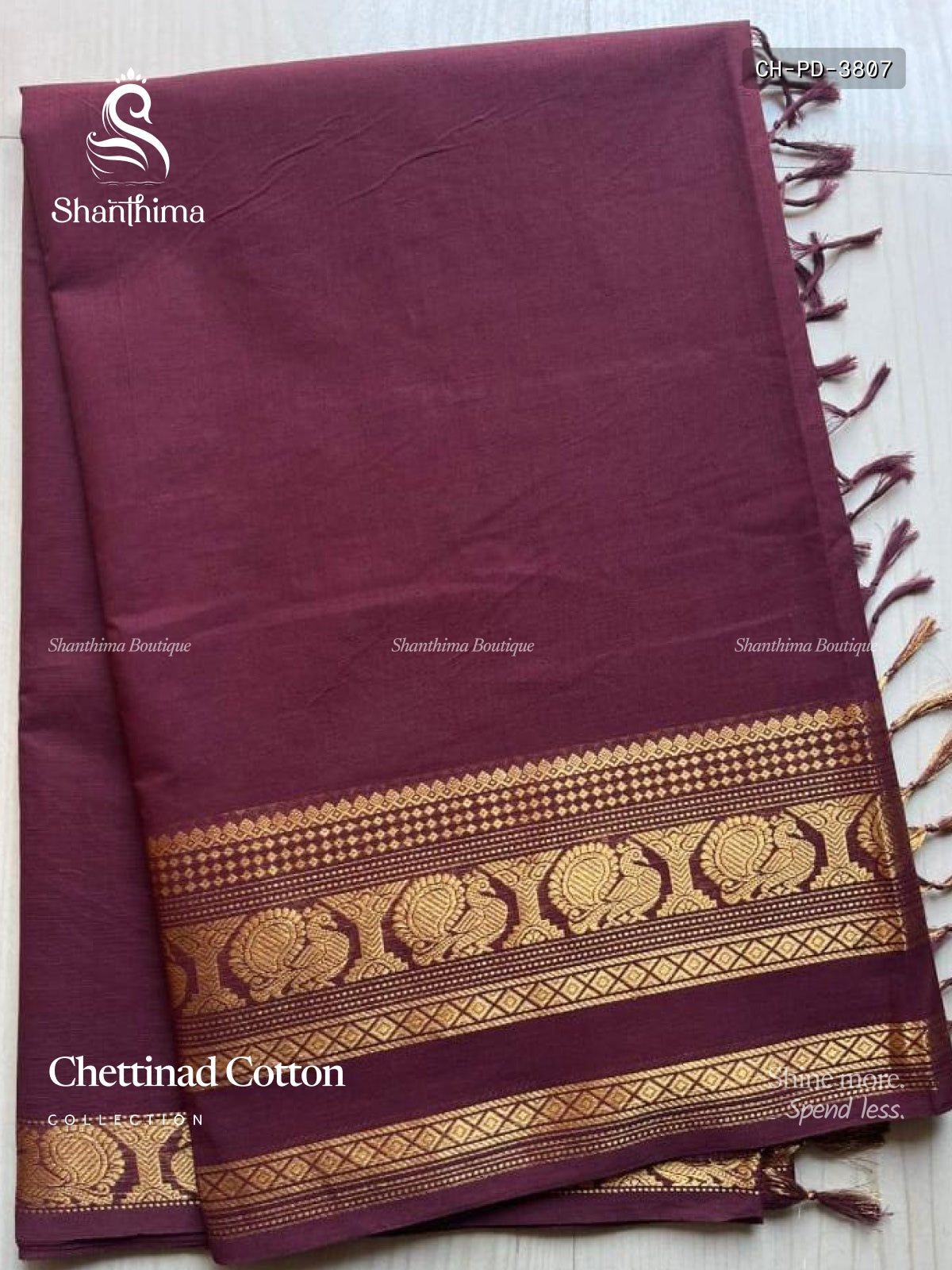 Chettinad Cotton Plain Diamond Stone Peacock Coffee Brown Gold