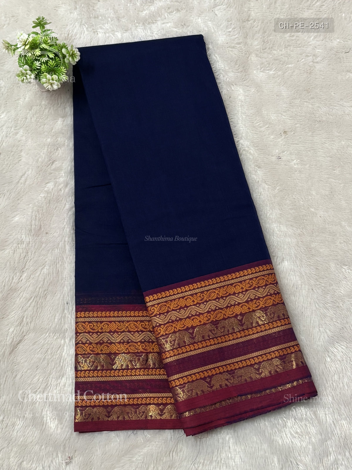 Chettinad Cotton Plain Elephant Navy Blue Maroon