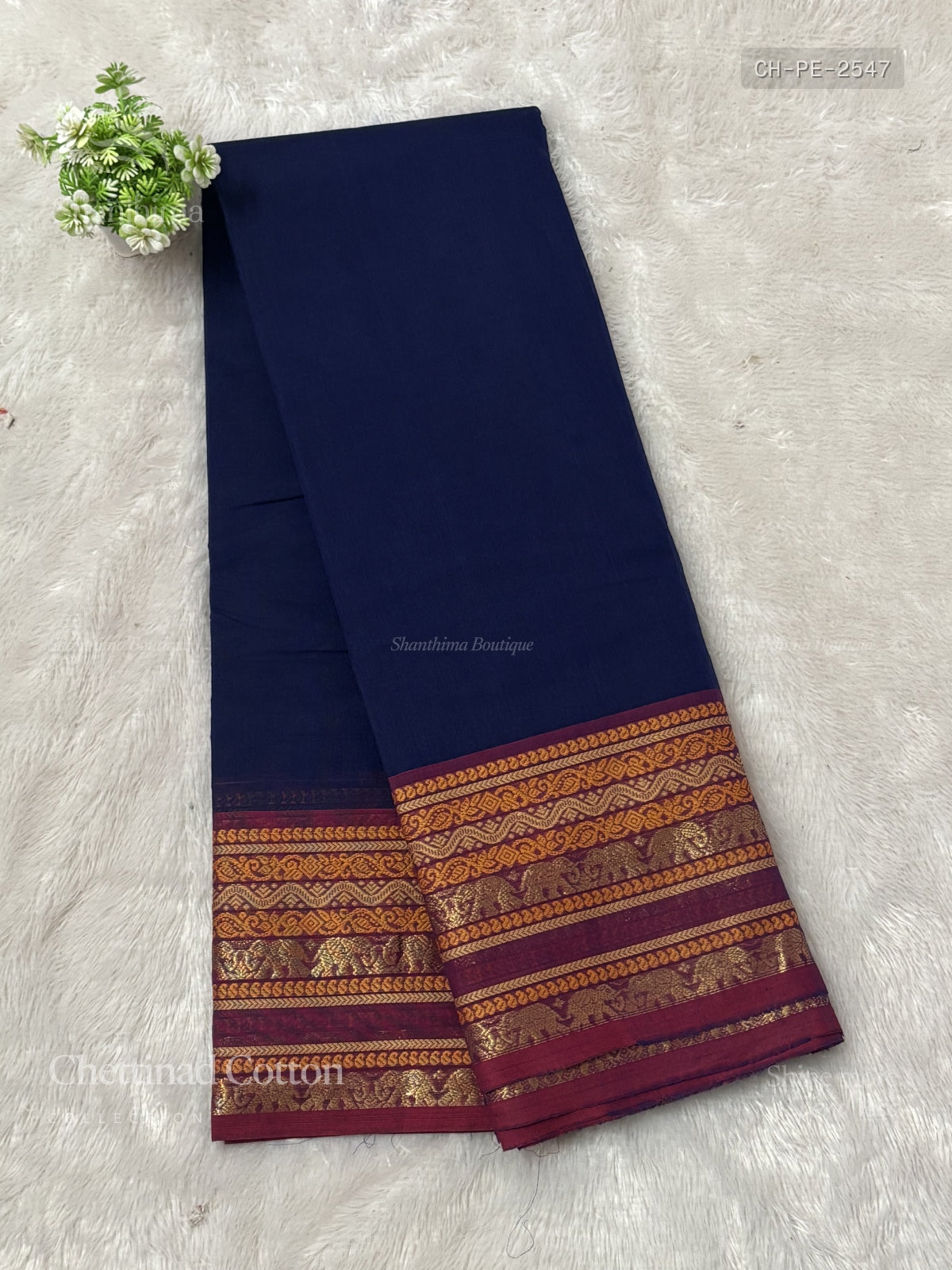 Chettinad Cotton Plain Elephant Navy Blue Magenta