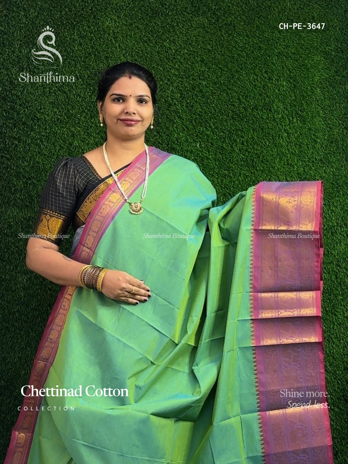 Chettinad Cotton Plain Peacock Elephant Dual Shade Green Magenta