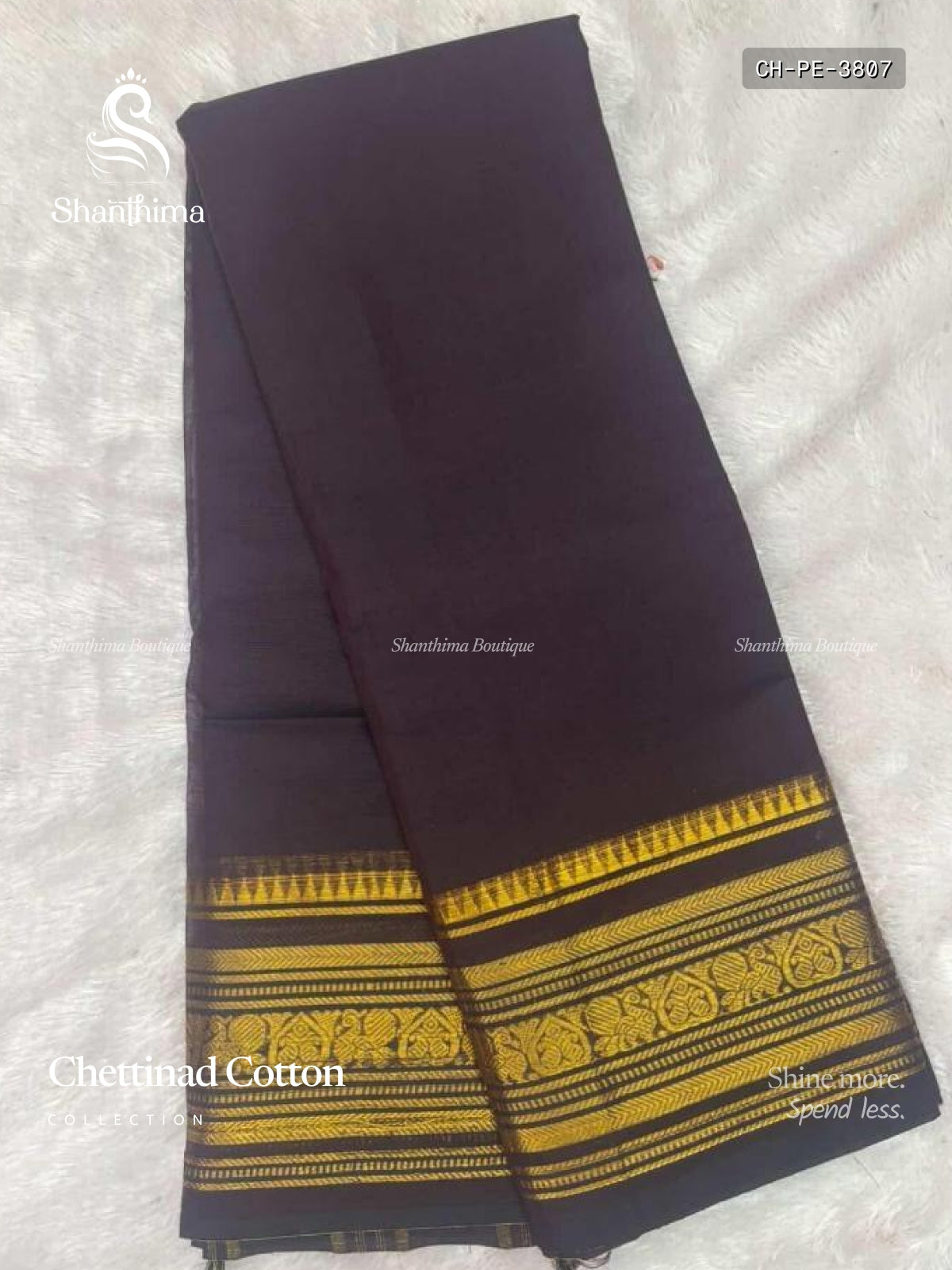Chettinad Cotton Plain Elephant / Heart  Coffee Brown Gold