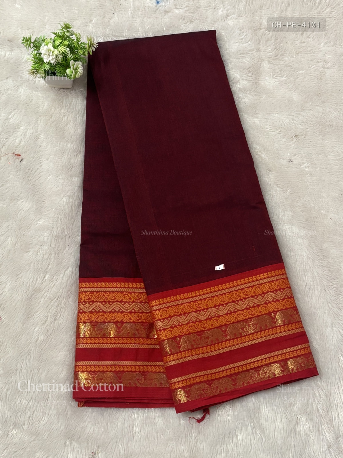 Chettinad Cotton Plain Elephant Maroon Red