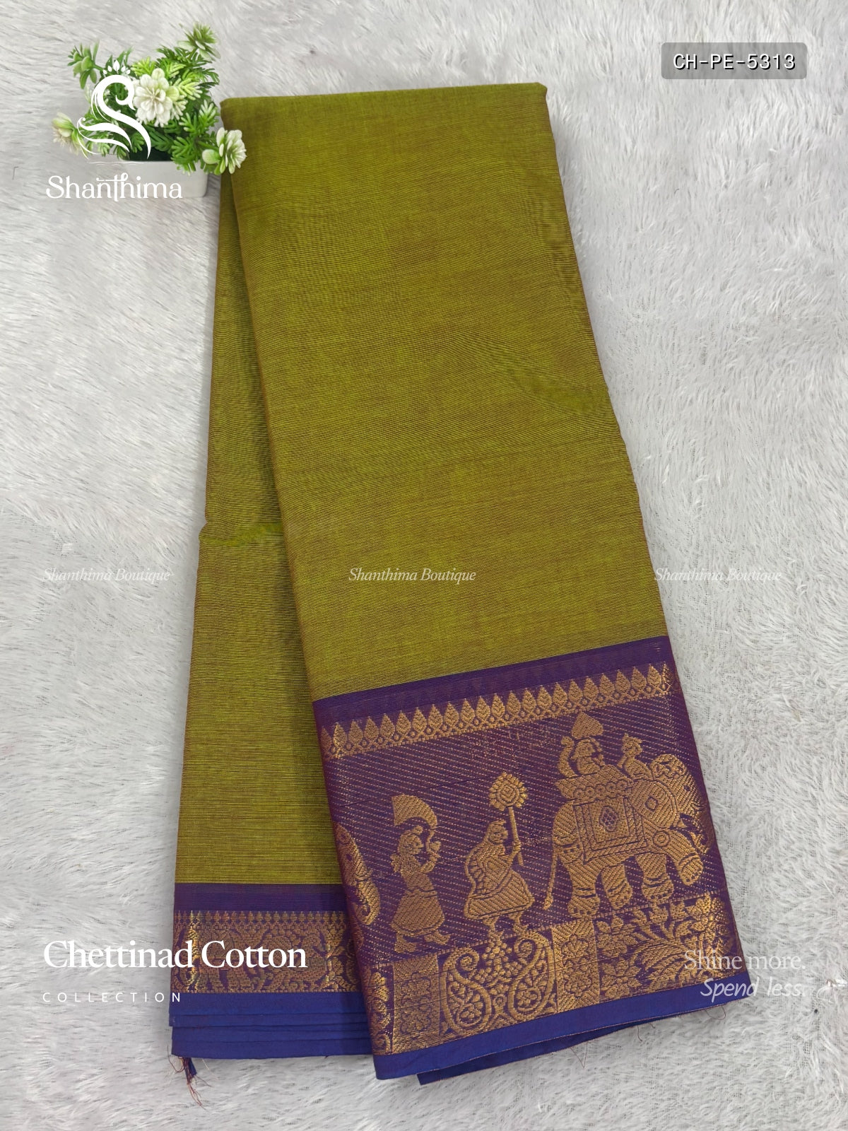 Chettinad Cotton Plain Elephant / Heart  Olive Green Violet