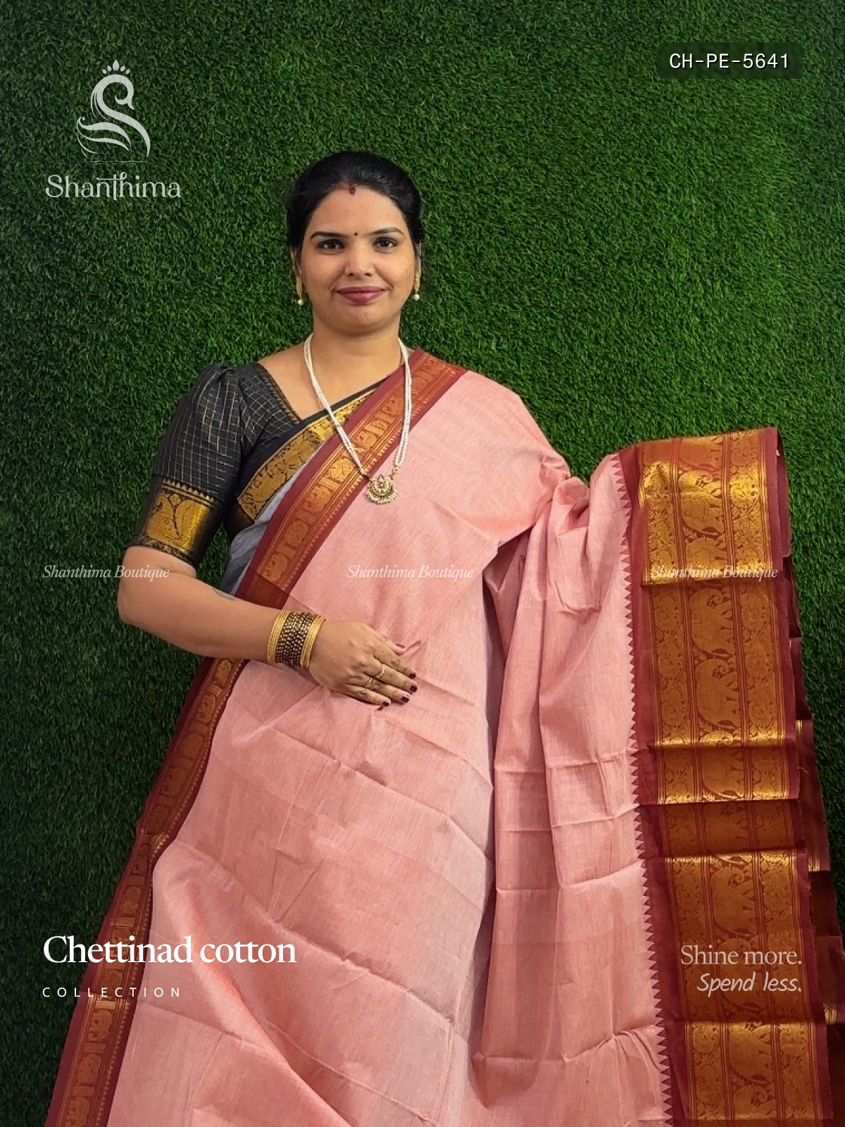 Chettinad Cotton Plain Elephant Peach Maroon