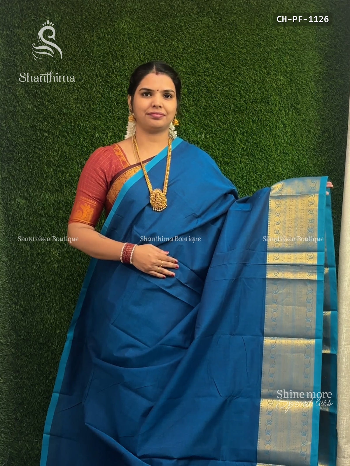 Chettinad Cotton Plain Flower Blue Rama Blue